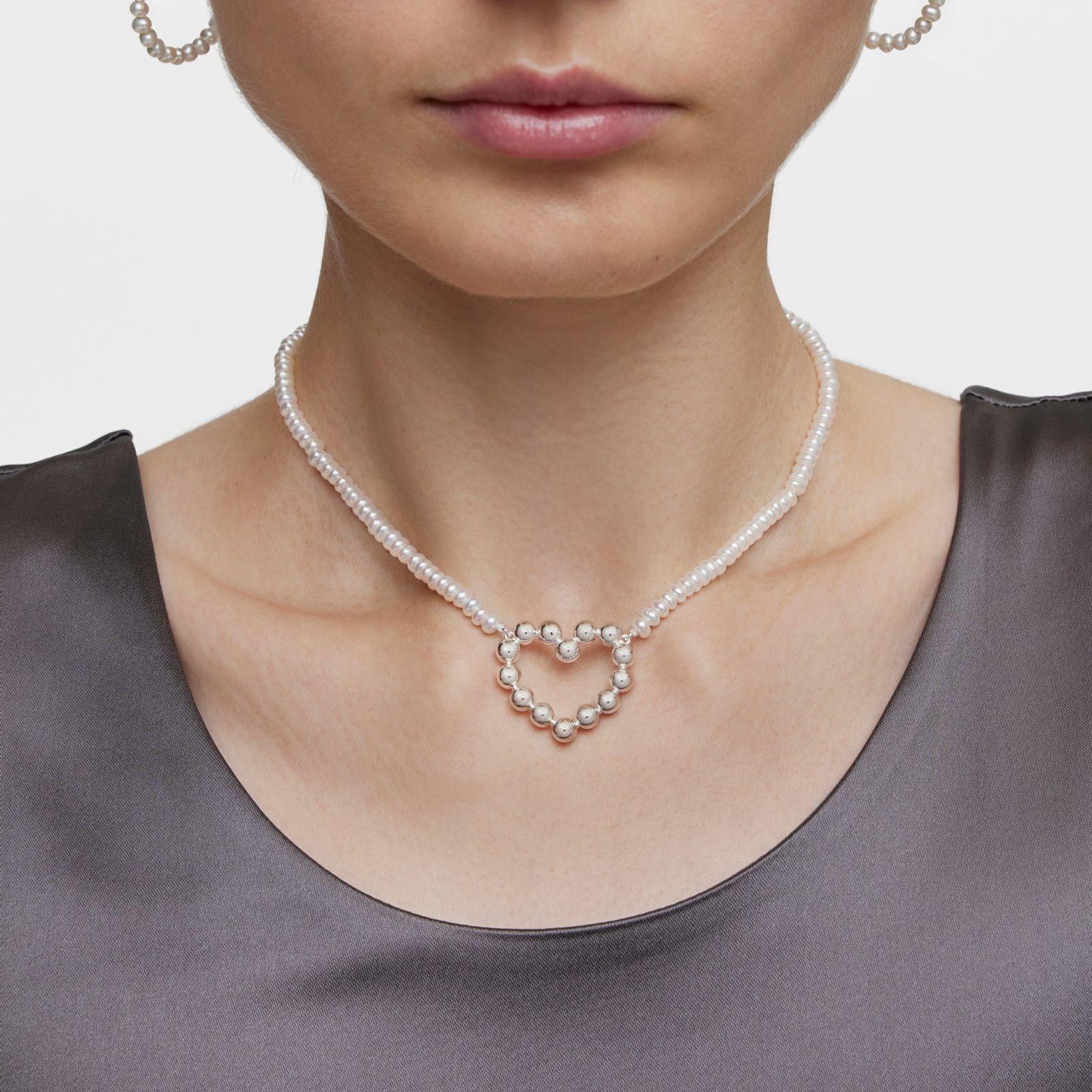 Collar corto de plata motivo corazón y perlas cultivadas Sugar Party-3