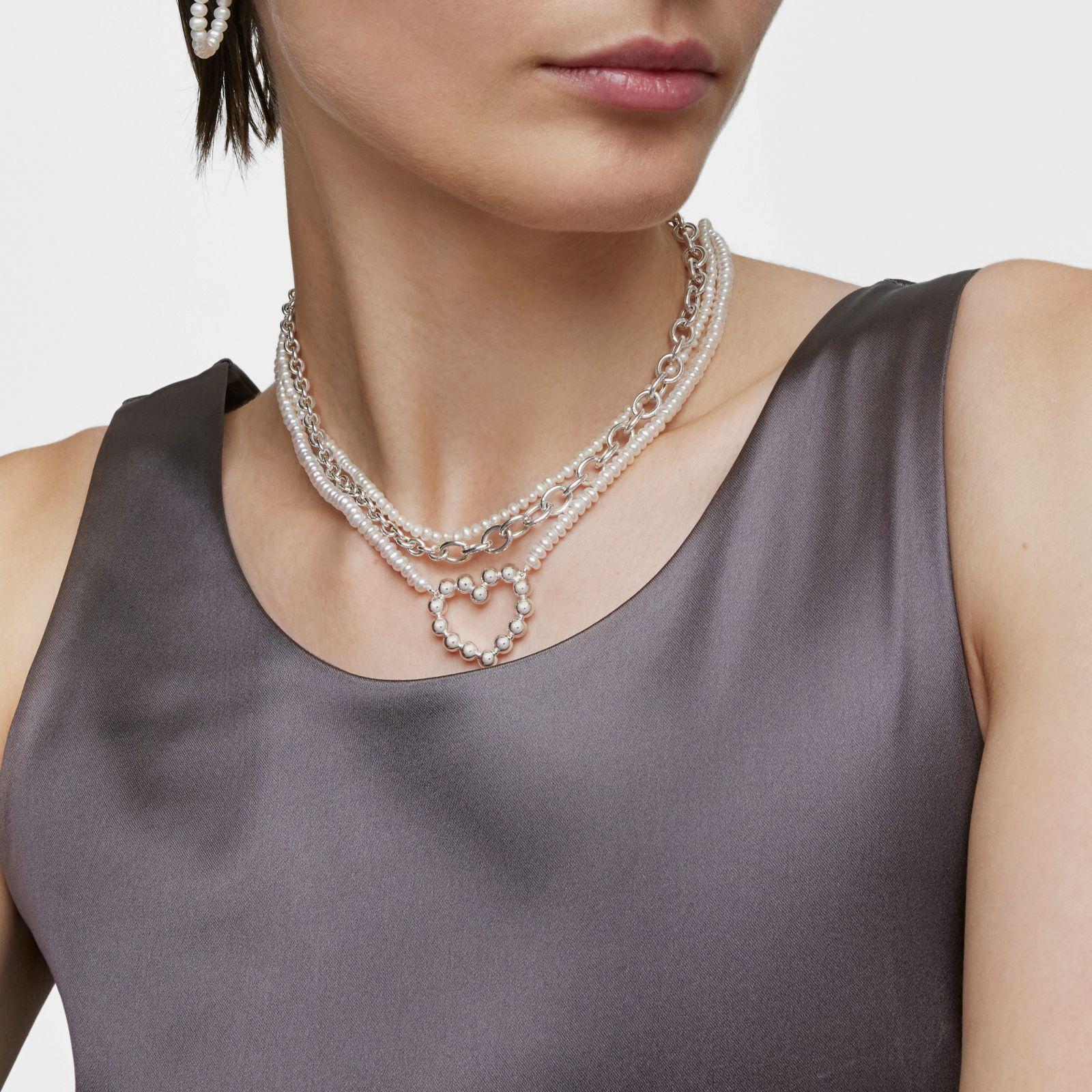 Collar corto de plata motivo corazón y perlas cultivadas Sugar Party-5