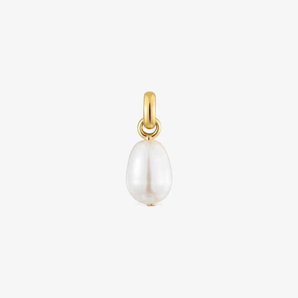Colgante pequeño baño de oro 18 kt y perla culti Hold Oval-0