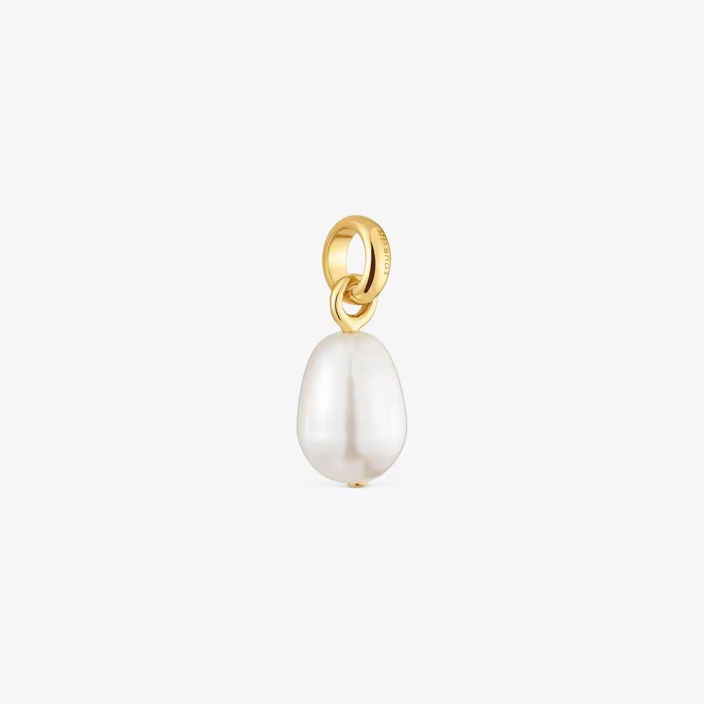 Colgante pequeño baño de oro 18 kt y perla culti Hold Oval-1