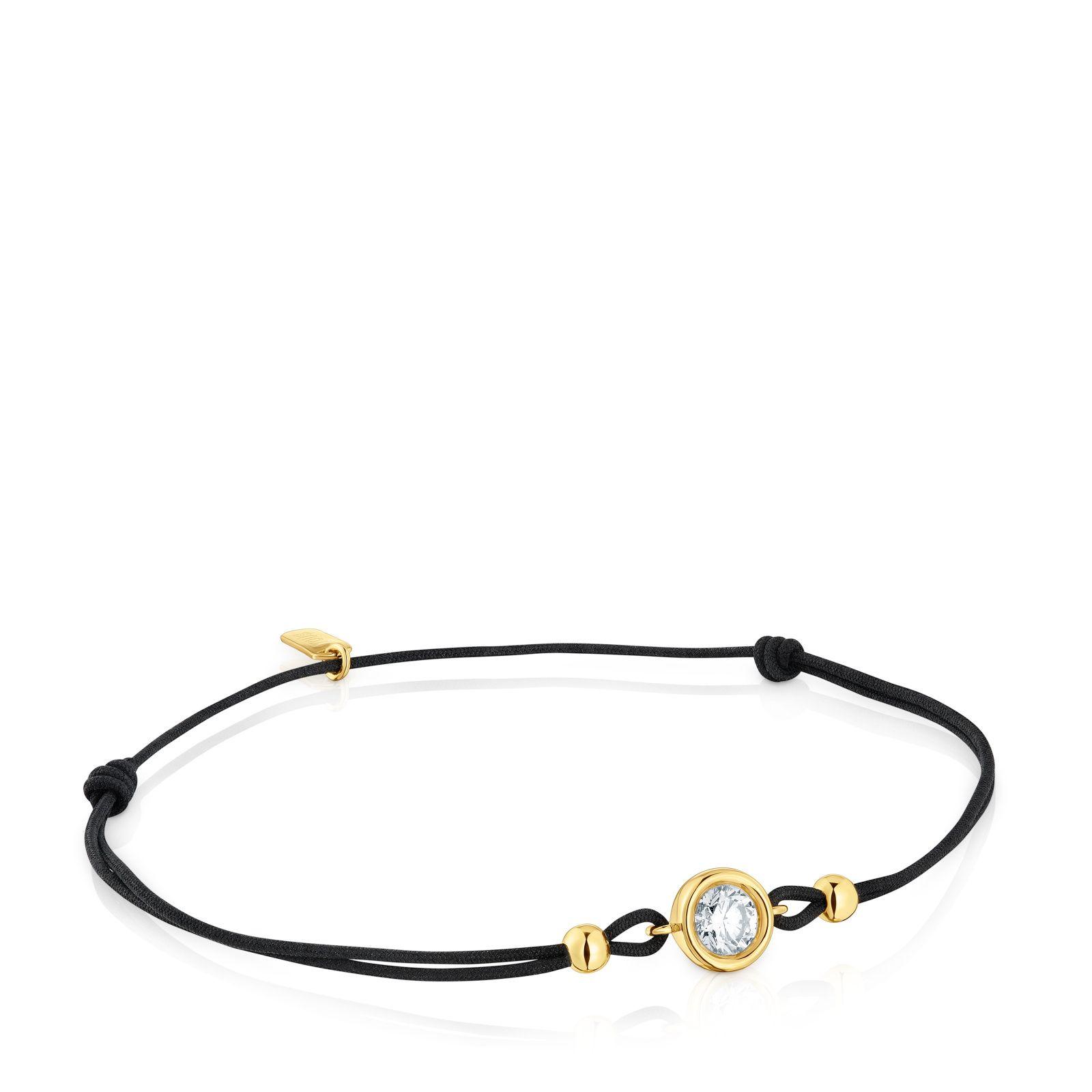 Pulsera nylon negro, oro 18 kt, plata y diamante LGD-4