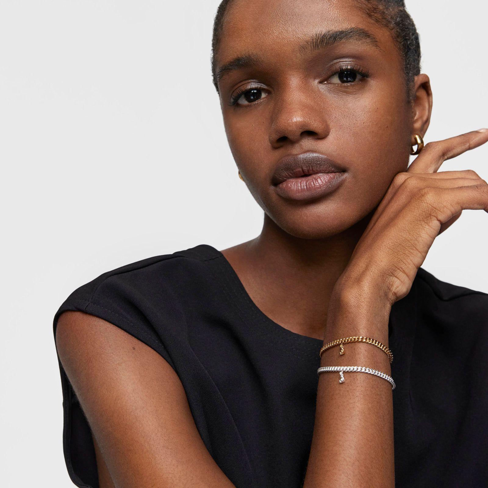 Pulsera cadena barbada con baño de oro 18 kt sobre plata Bold Bear-4