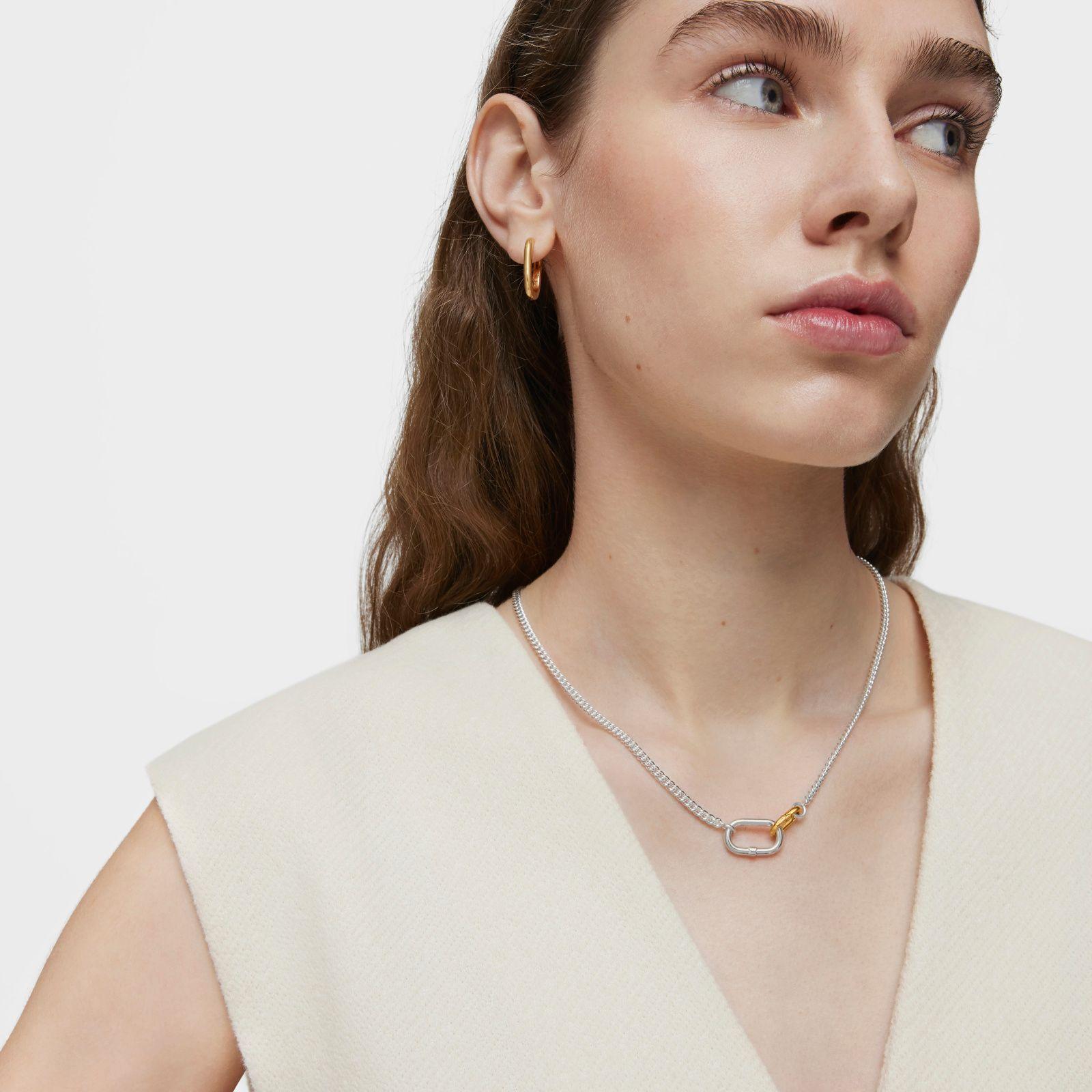 Collar corto de plata con anillas bicolor Hold Oval-3