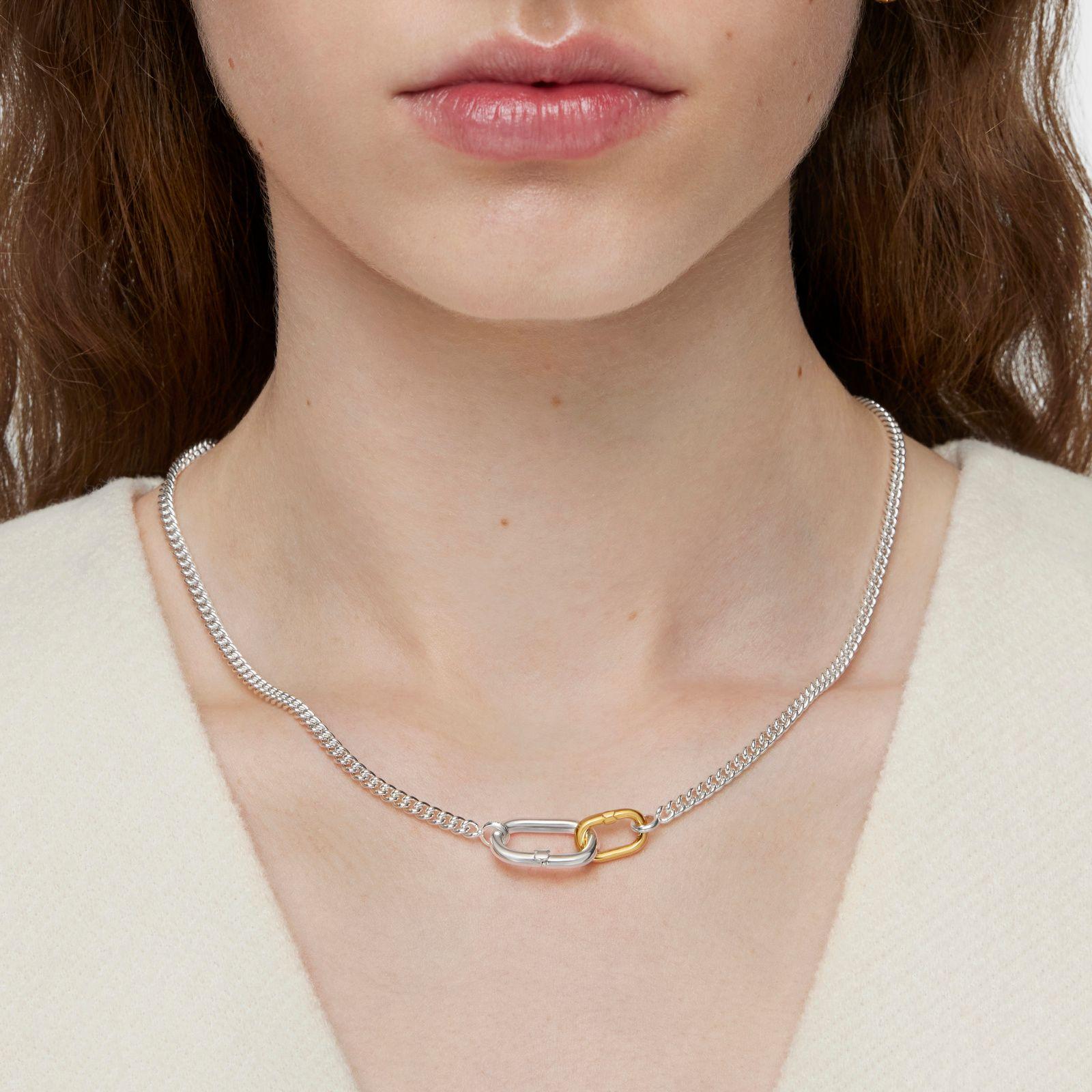Collar corto de plata con anillas bicolor Hold Oval-5