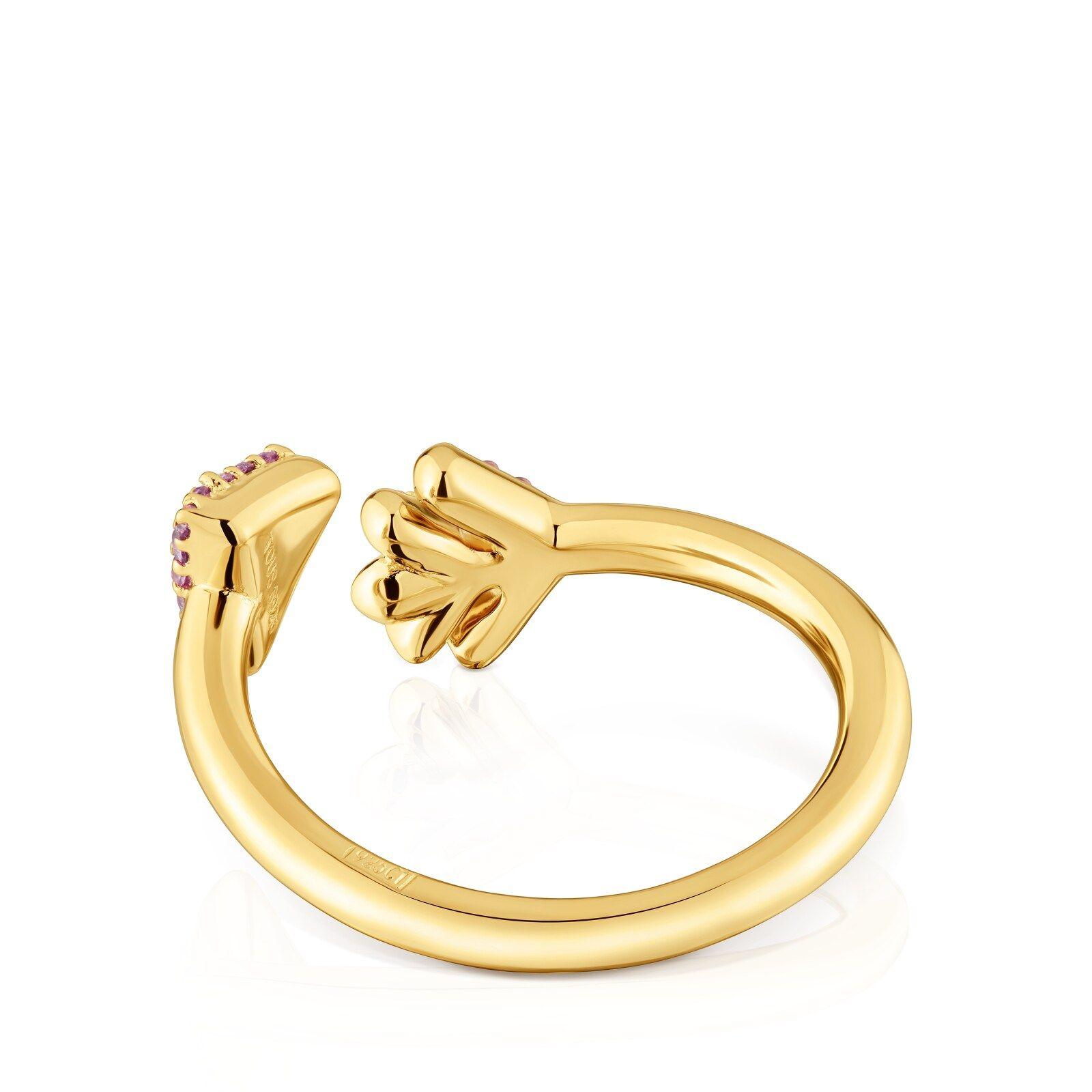 Anillo abierto baño de oro 18 kt y rodolitas TOUS Flechazo-2