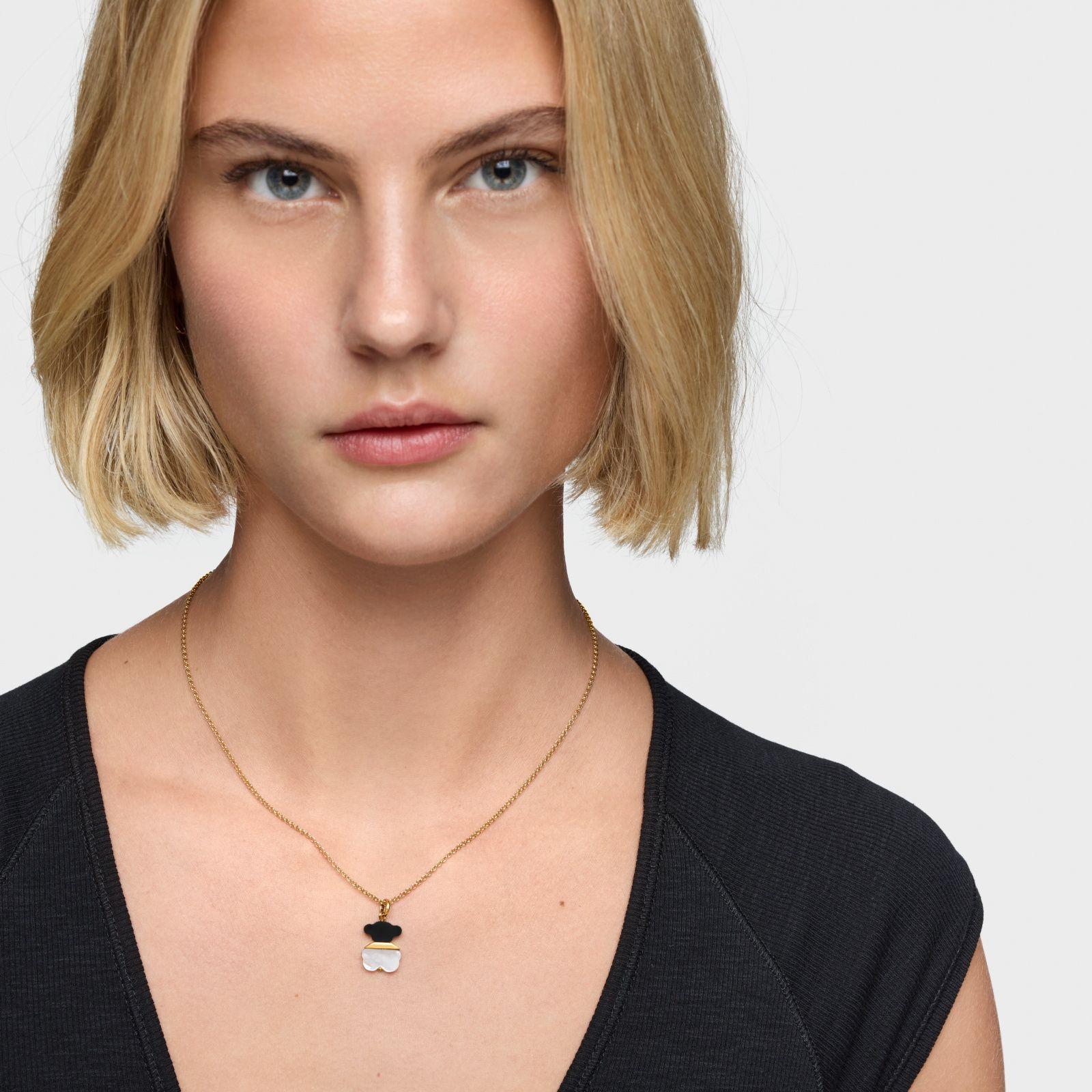 Colgante con baño de oro 18 kt sobre plata, nácar y ónix 16 mm Sweet Dolls-3