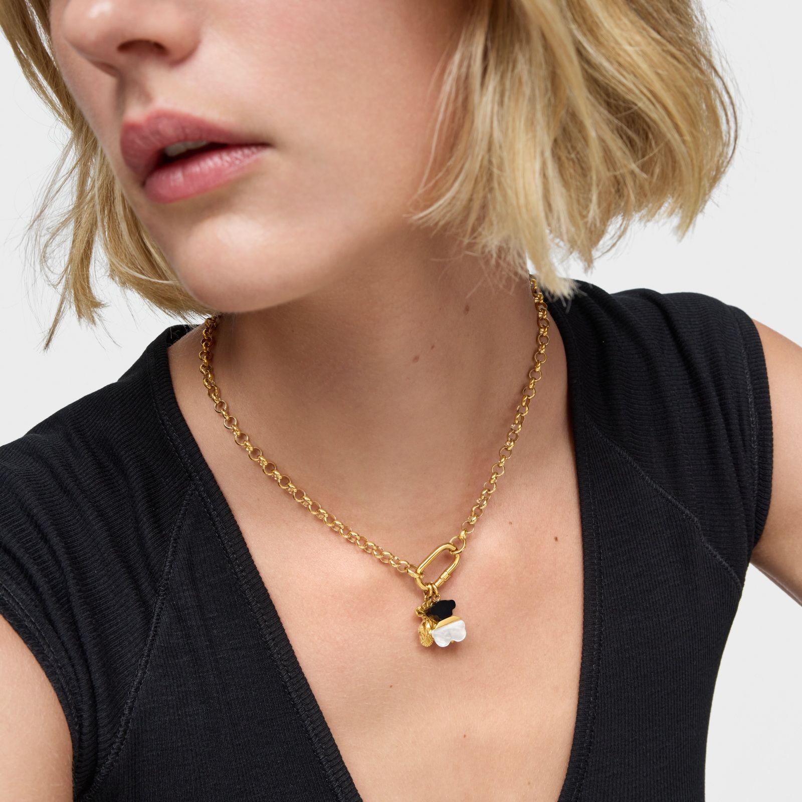 Colgante con baño de oro 18 kt sobre plata, nácar y ónix 16 mm Sweet Dolls-4