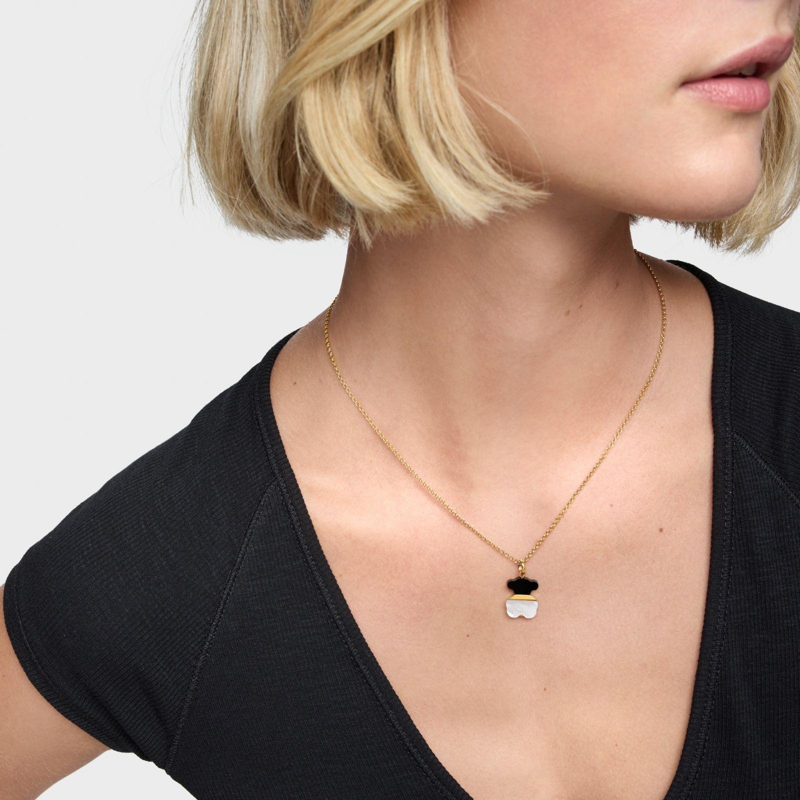 Colgante con baño de oro 18 kt sobre plata, nácar y ónix 16 mm Sweet Dolls-5