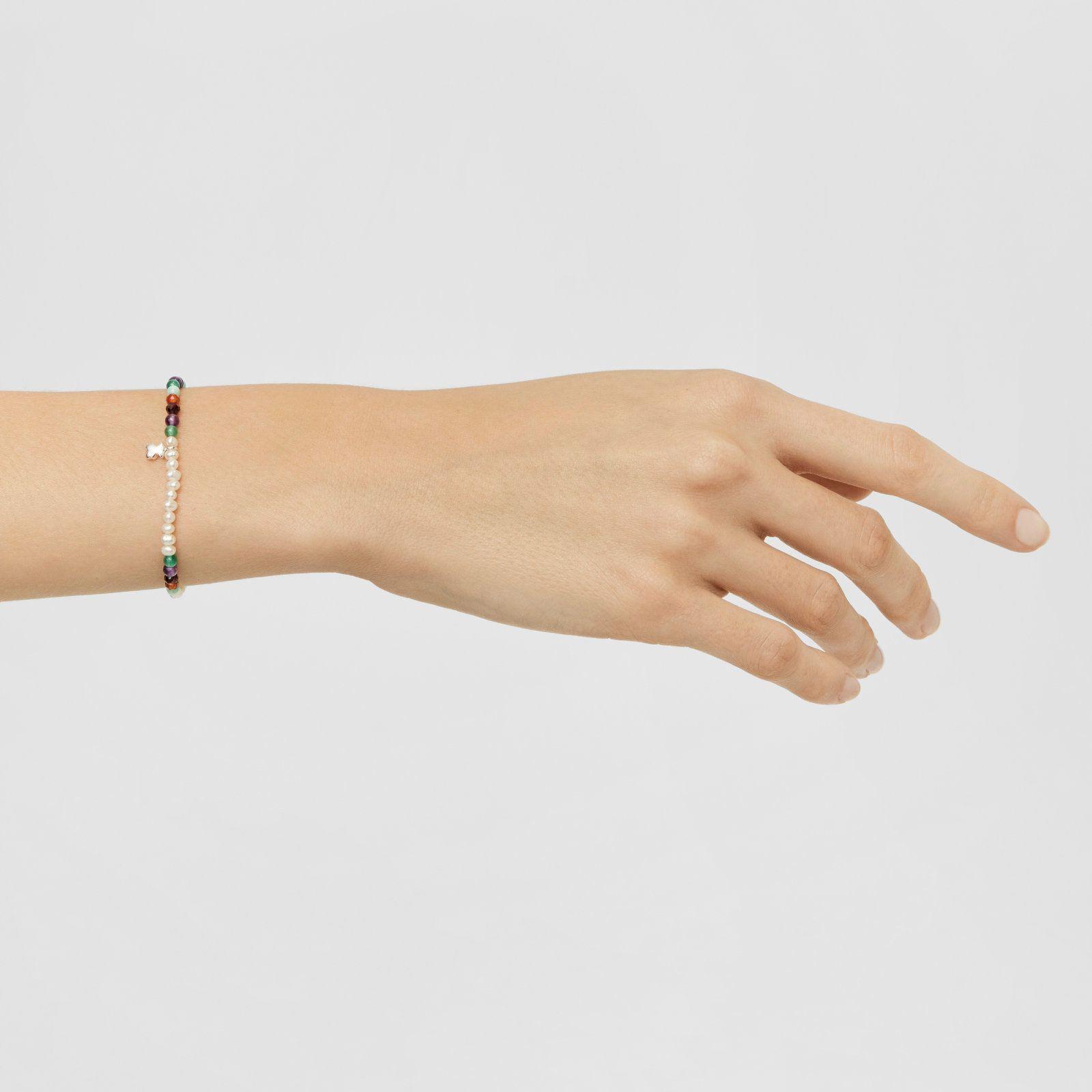 Pulsera elástica gemas, perlas, oso de plata Bold Motif-5