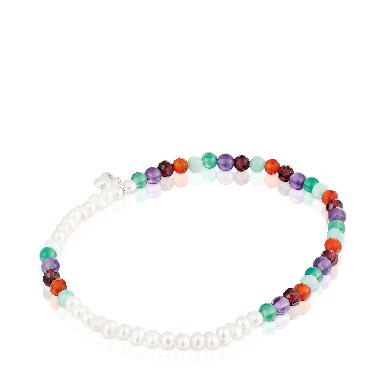 Pulsera elástica gemas, perlas, oso de plata Bold Motif-2