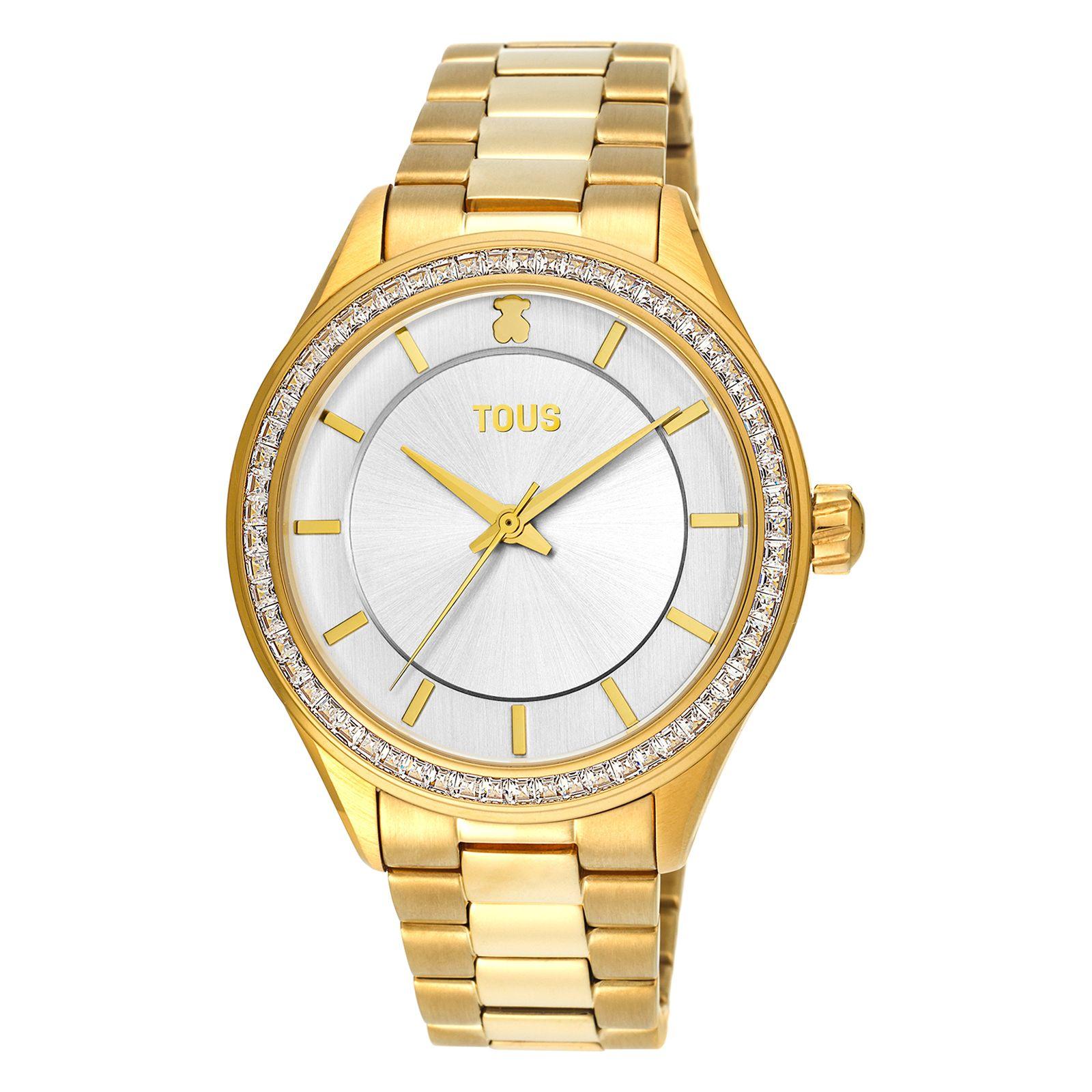 Reloj T-Shine analógico acero dorado y zirconias cúbicas-0