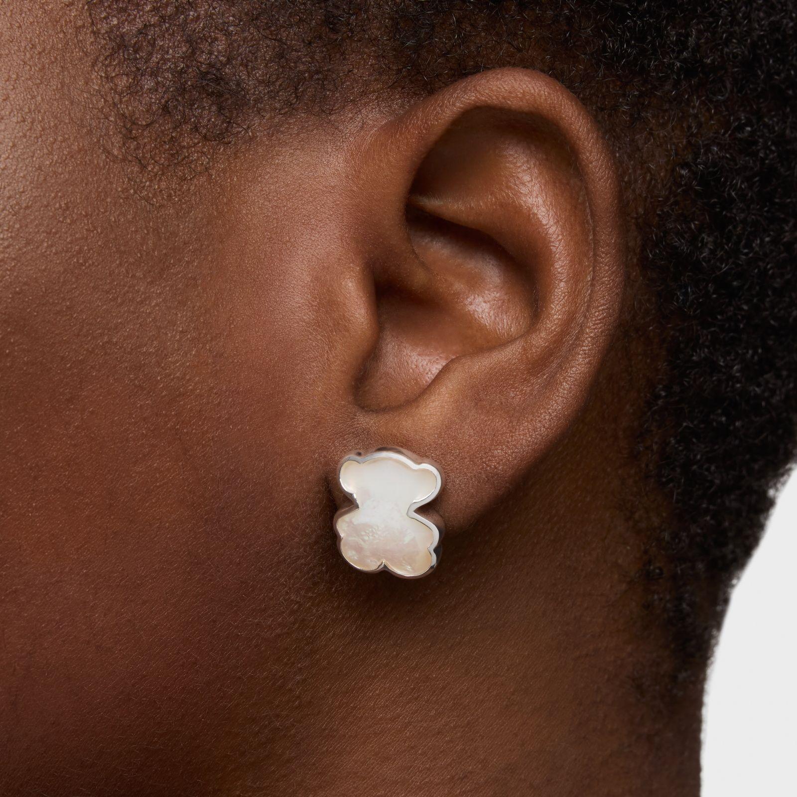 Aros oso de plata y nácar 16 mm Icon Color-5