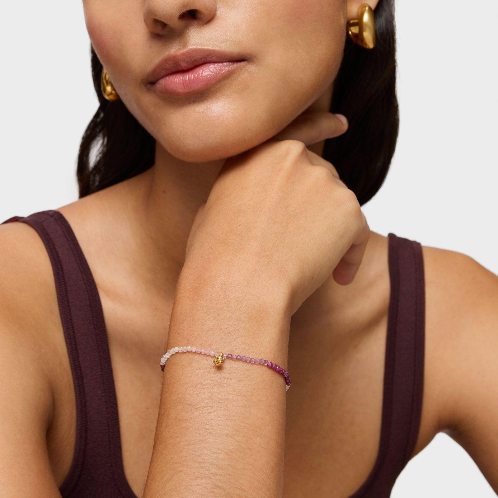 Pulsera elástica con baño de oro 18 kt sobre plata y gemas rosadas Bold Bear-3