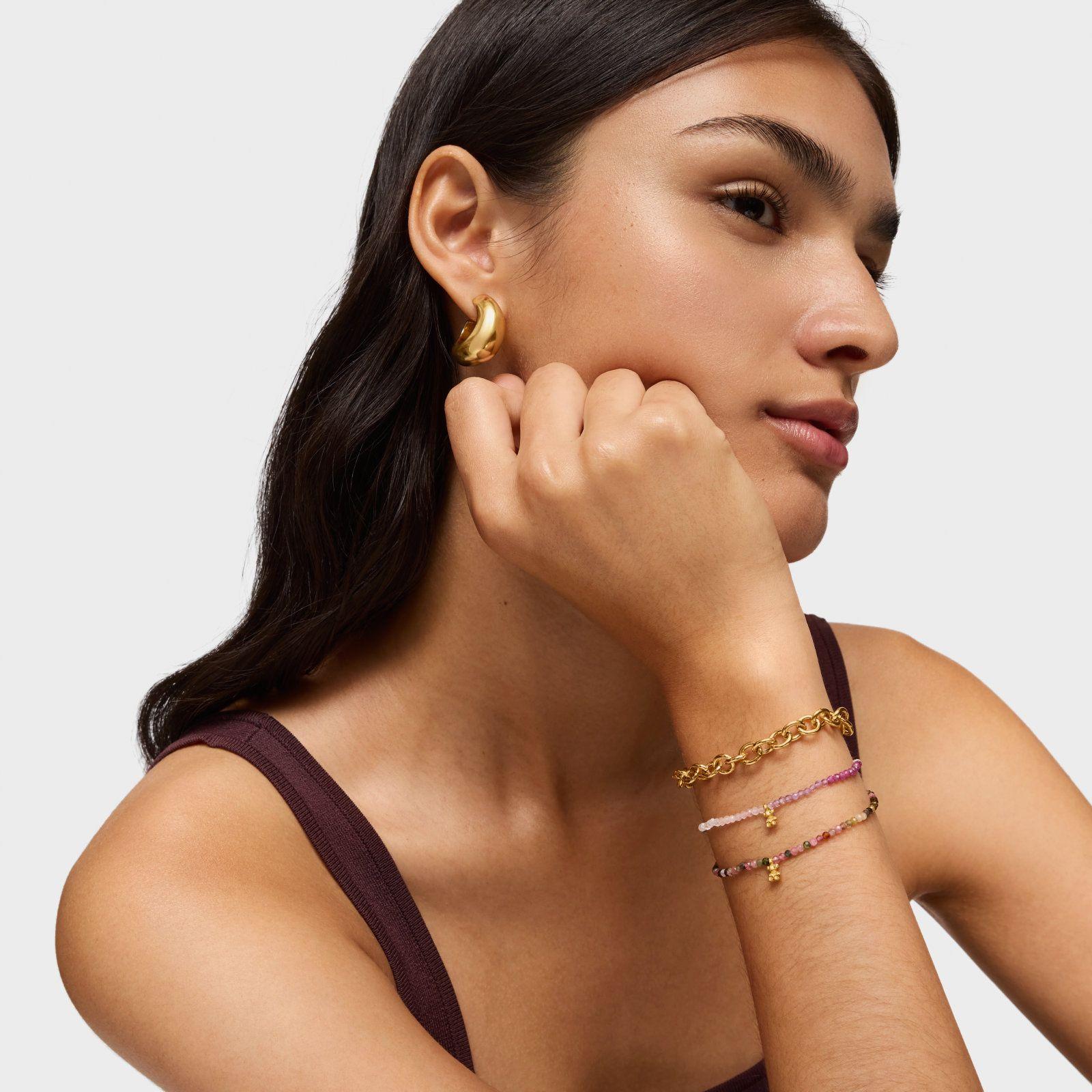 Pulsera elástica con baño de oro 18 kt sobre plata y gemas rosadas Bold Bear-4