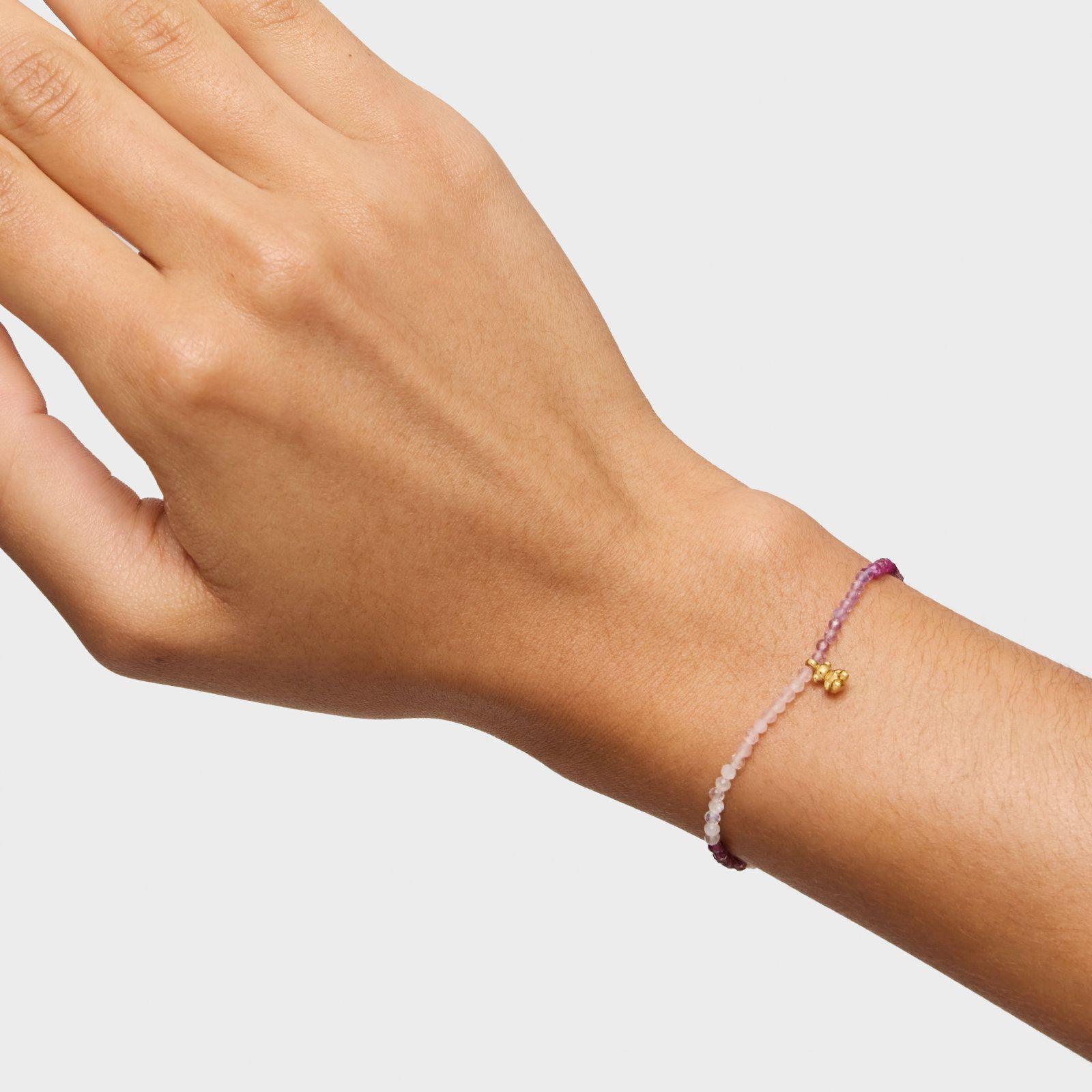 Pulsera elástica con baño de oro 18 kt sobre plata y gemas rosadas Bold Bear-5