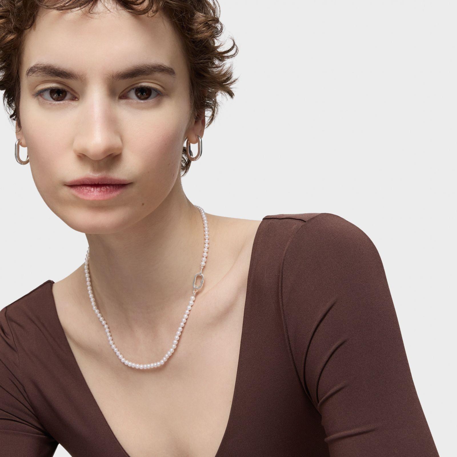 Collar con perlas cultivadas y anilla de plata Hold Oval-3