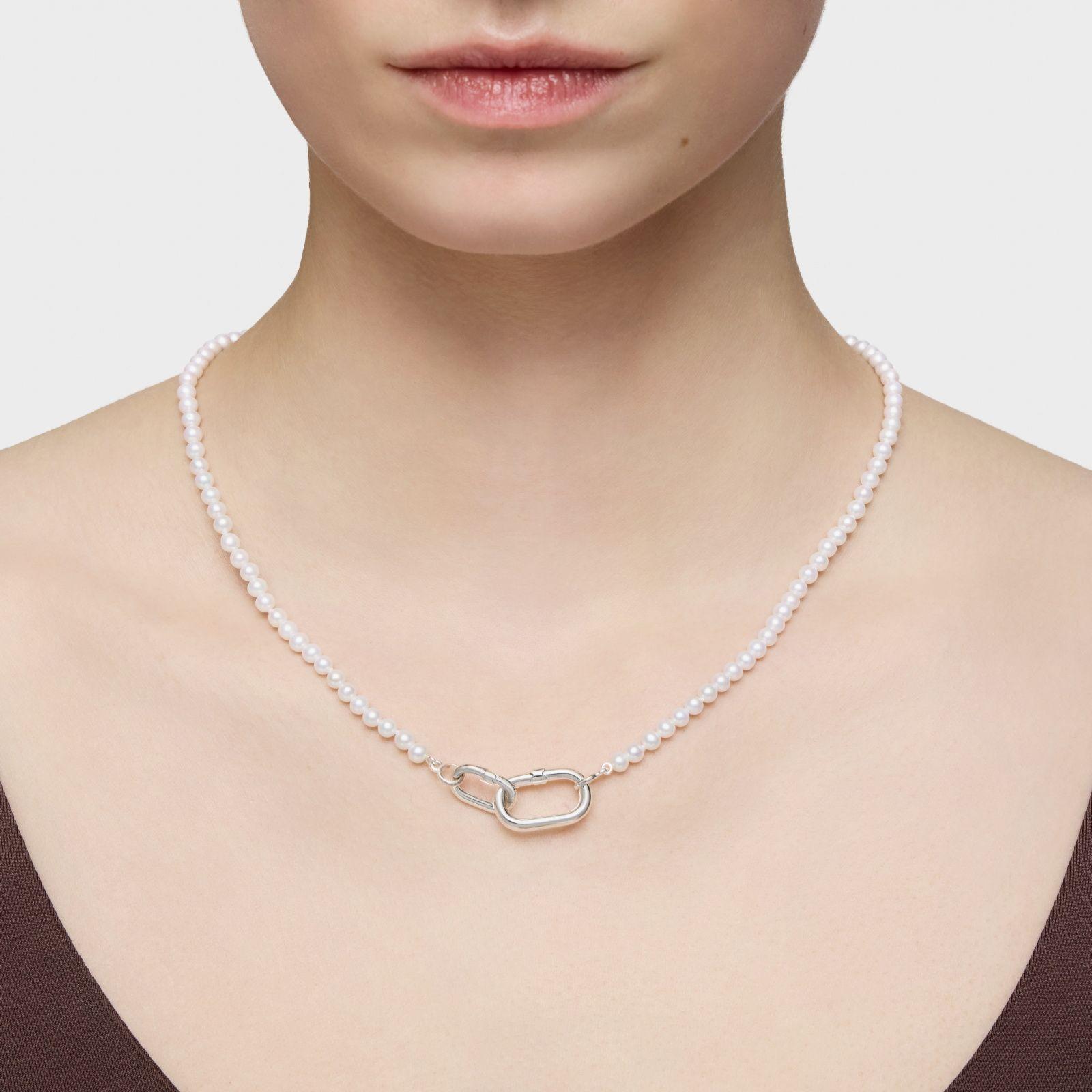 Collar con perlas cultivadas y anilla de plata Hold Oval-4