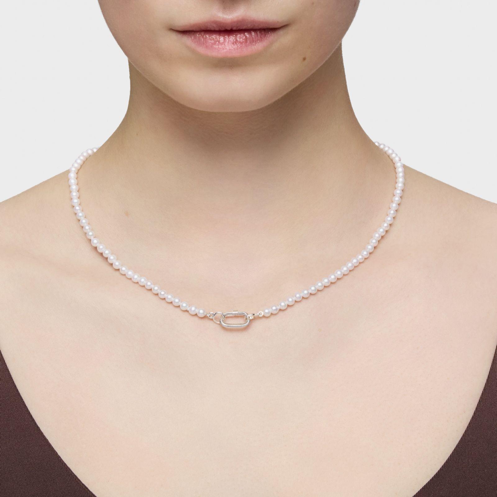 Collar con perlas cultivadas y anilla de plata Hold Oval-5