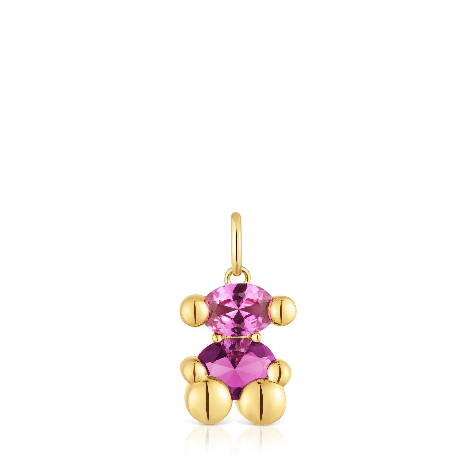 Colgante pequeño oso con baño de oro 18 kt rubi lab-0