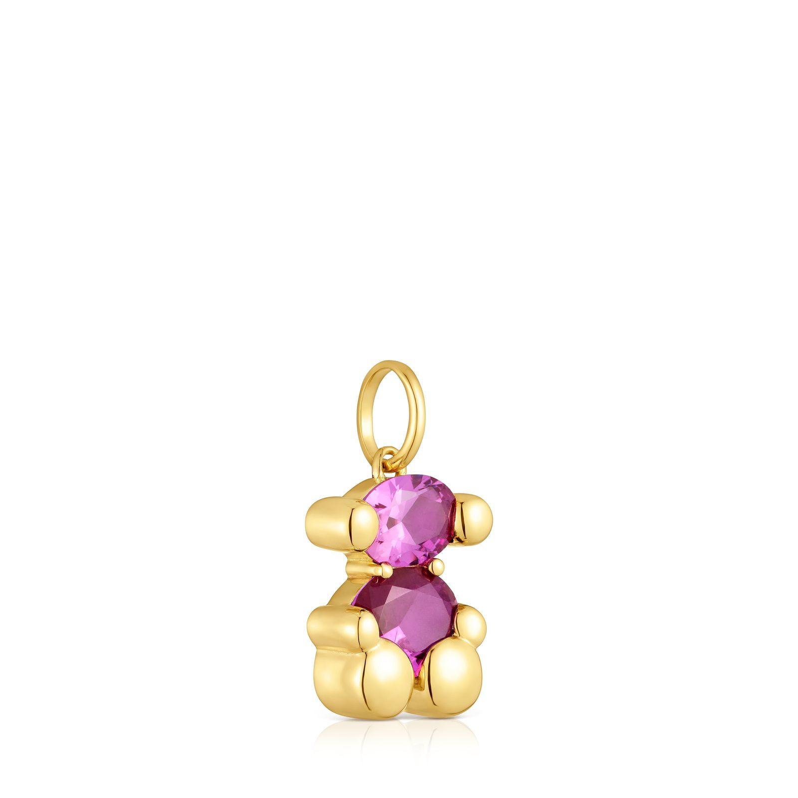 Colgante pequeño oso con baño de oro 18 kt rubi lab-1