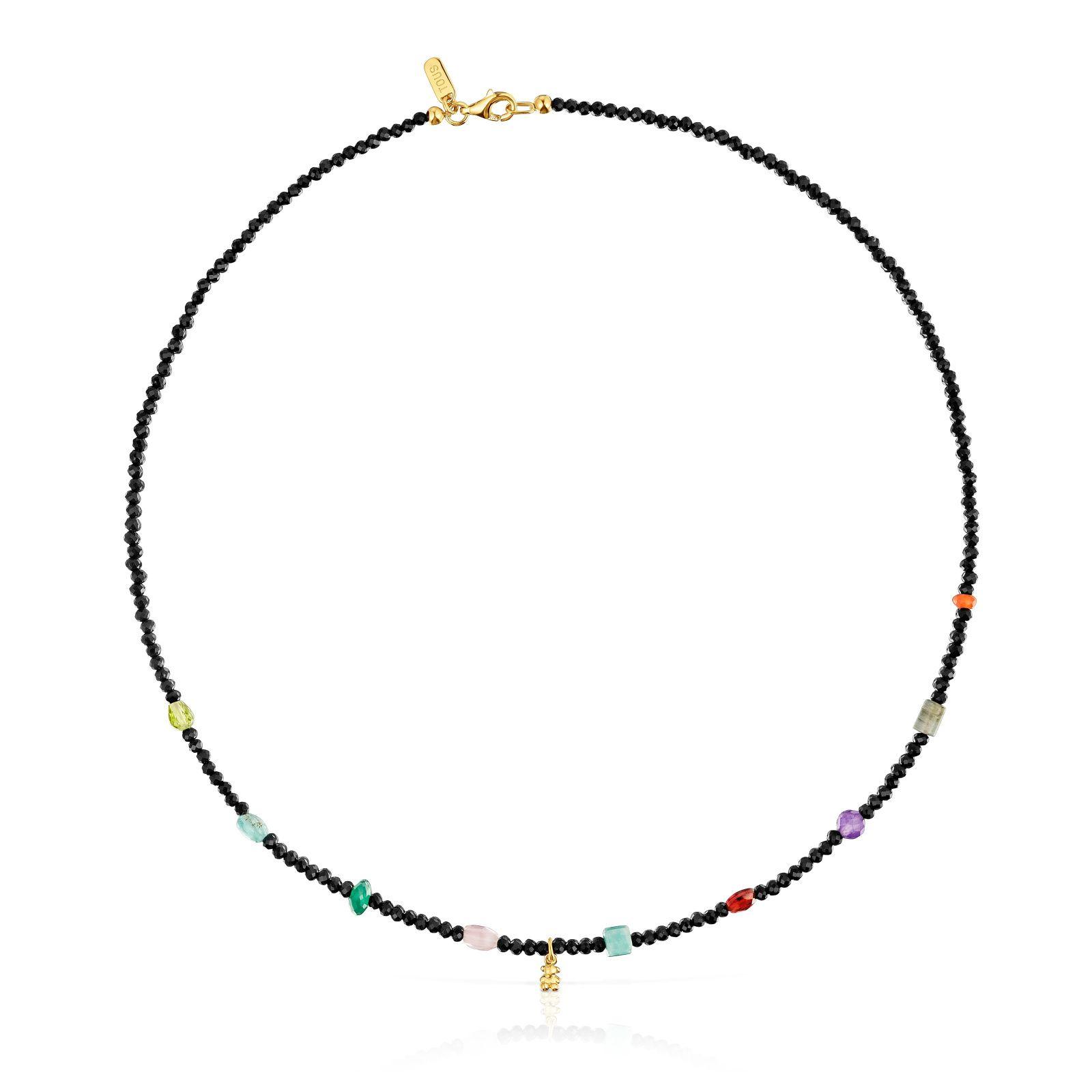 Gargantilla con baño de oro 18 kt sobre plata, onix, gemas Bold Bear-0