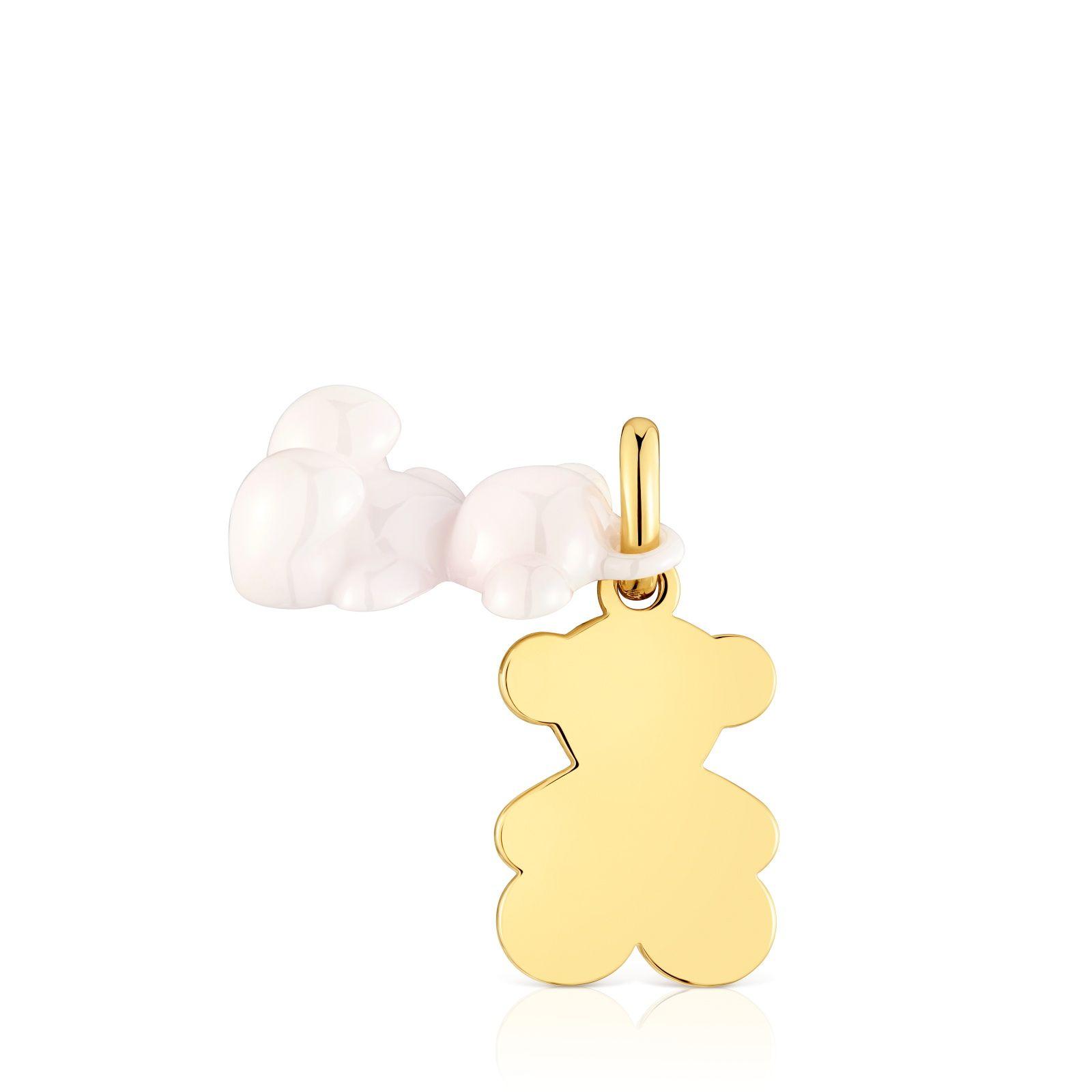 Colgante doble oso con baño de oro 18 kt sobre plata y cerámica blanca Bold Bear-3