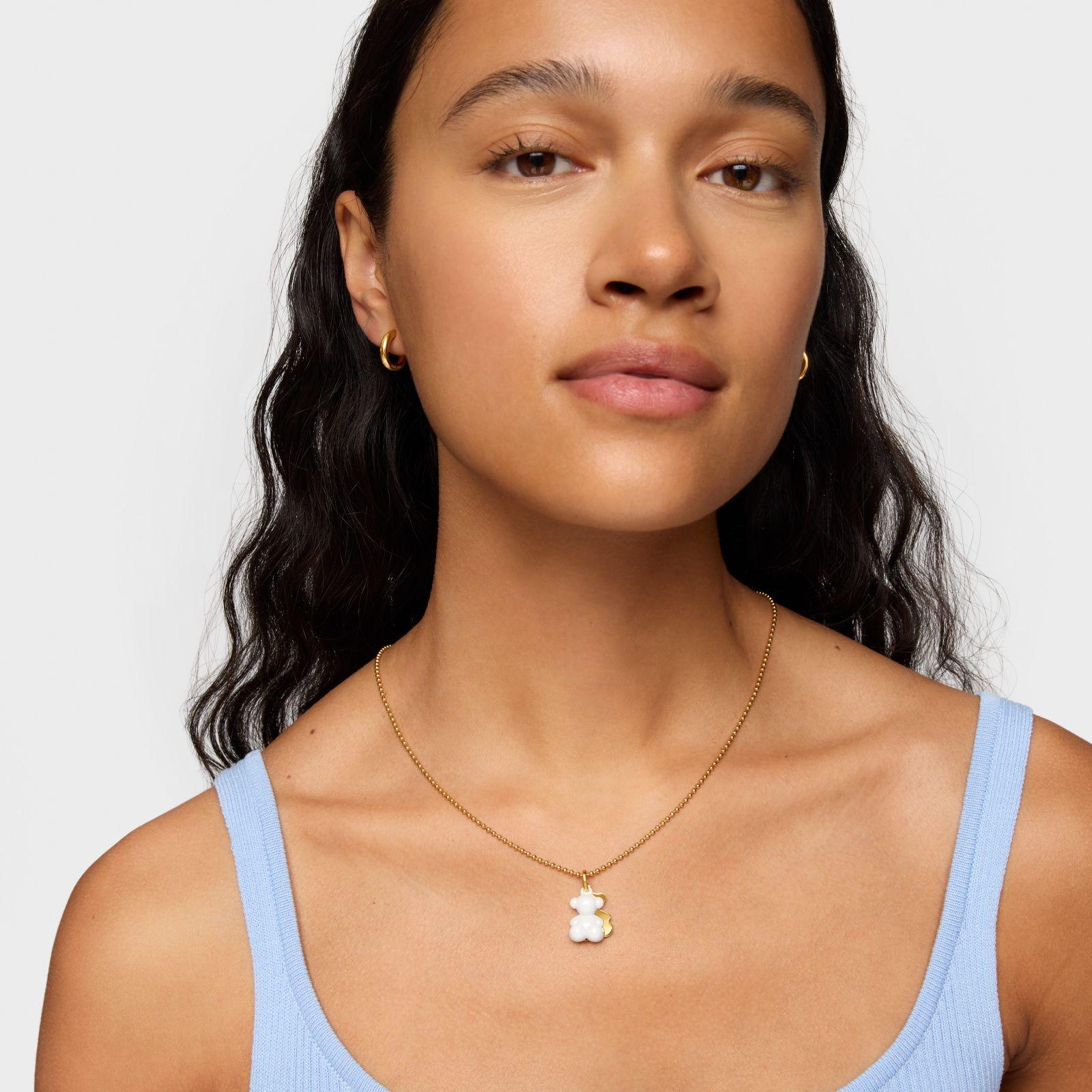 Colgante doble oso con baño de oro 18 kt sobre plata y cerámica blanca Bold Bear-4