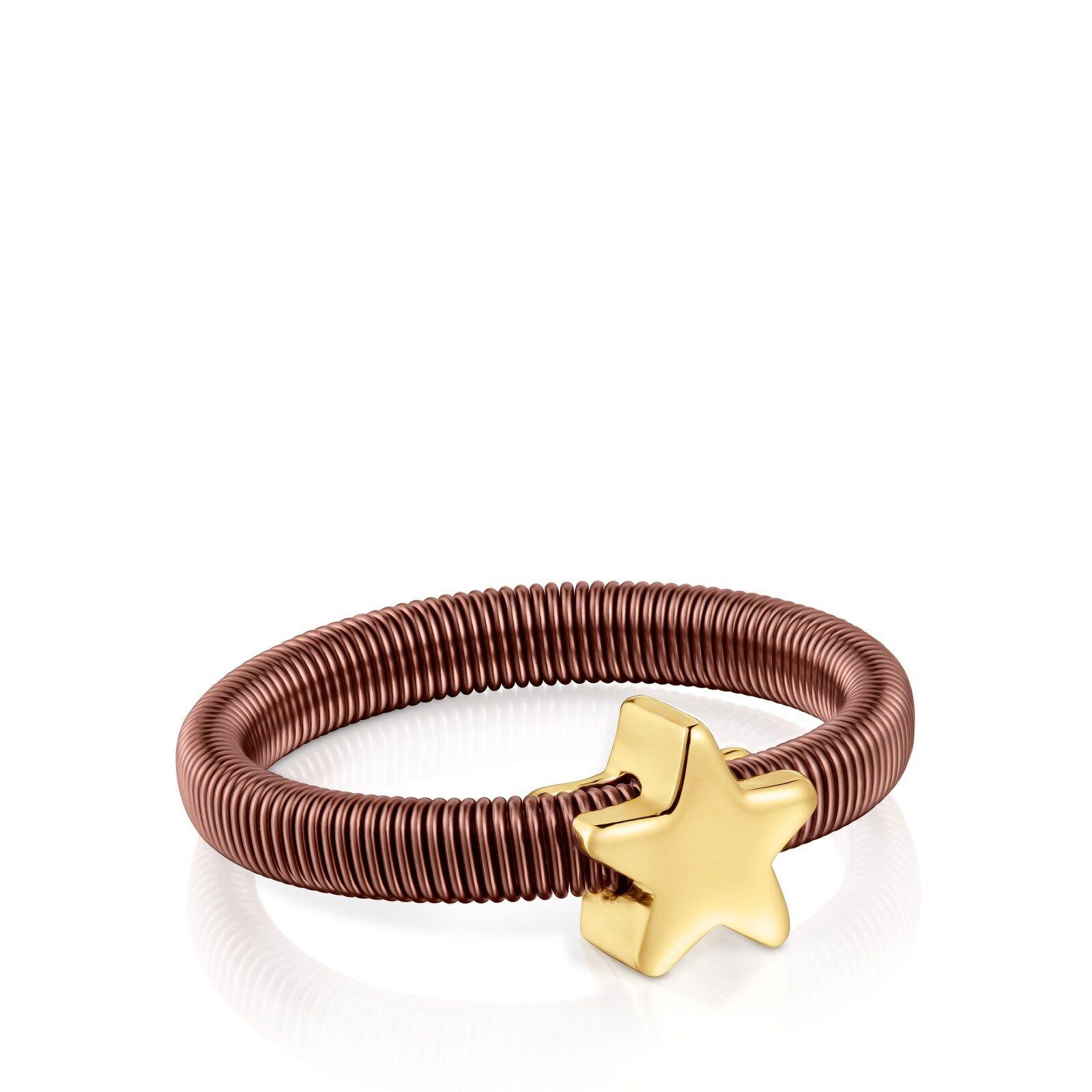 Anillo estrella con baño de oro 18 kt sobre de plata y acero marrón TOUS Mesh Tube-2