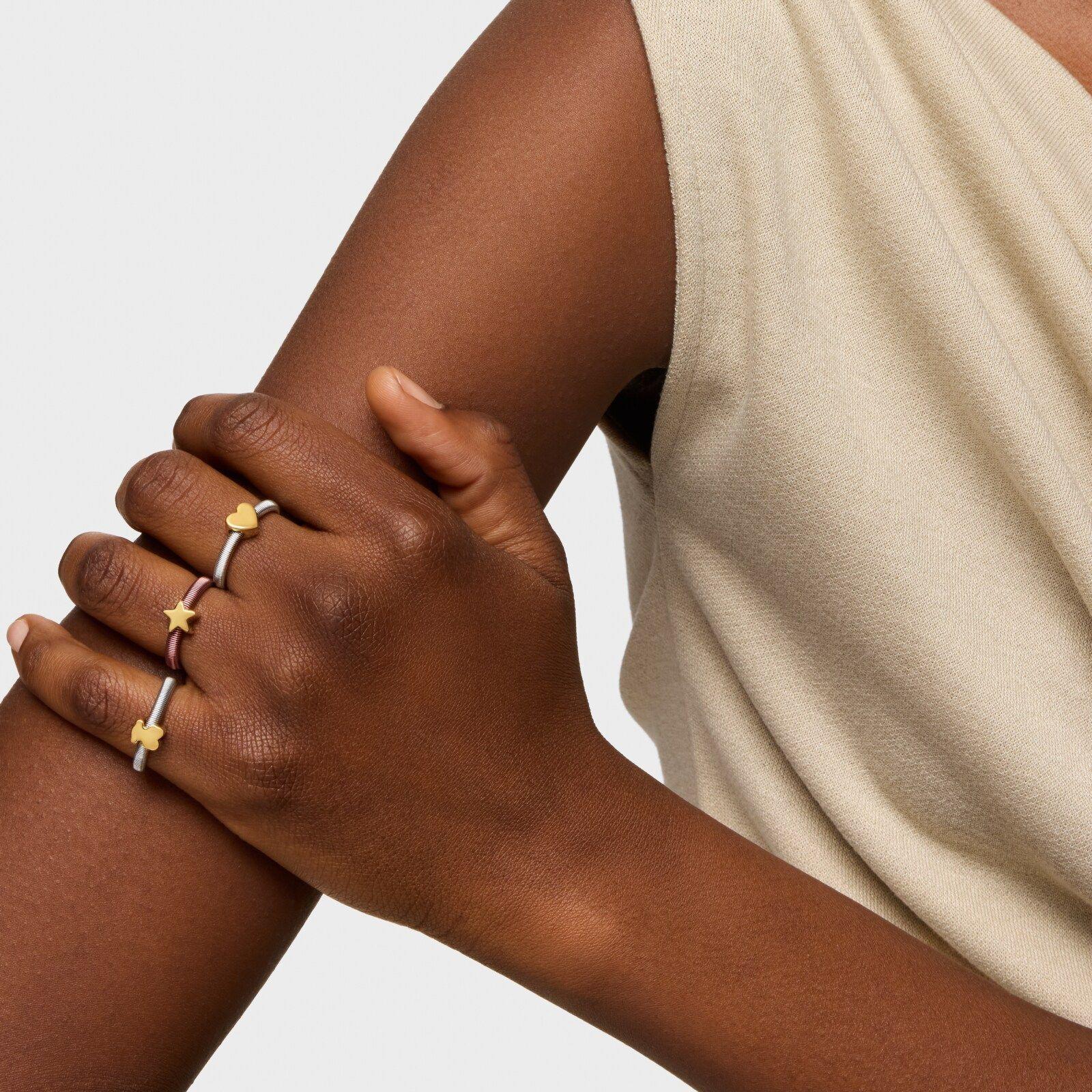 Anillo estrella con baño de oro 18 kt sobre de plata y acero marrón TOUS Mesh Tube-3