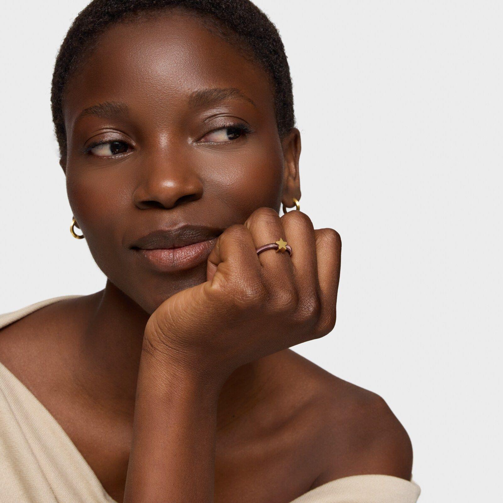 Anillo estrella con baño de oro 18 kt sobre de plata y acero marrón TOUS Mesh Tube-4