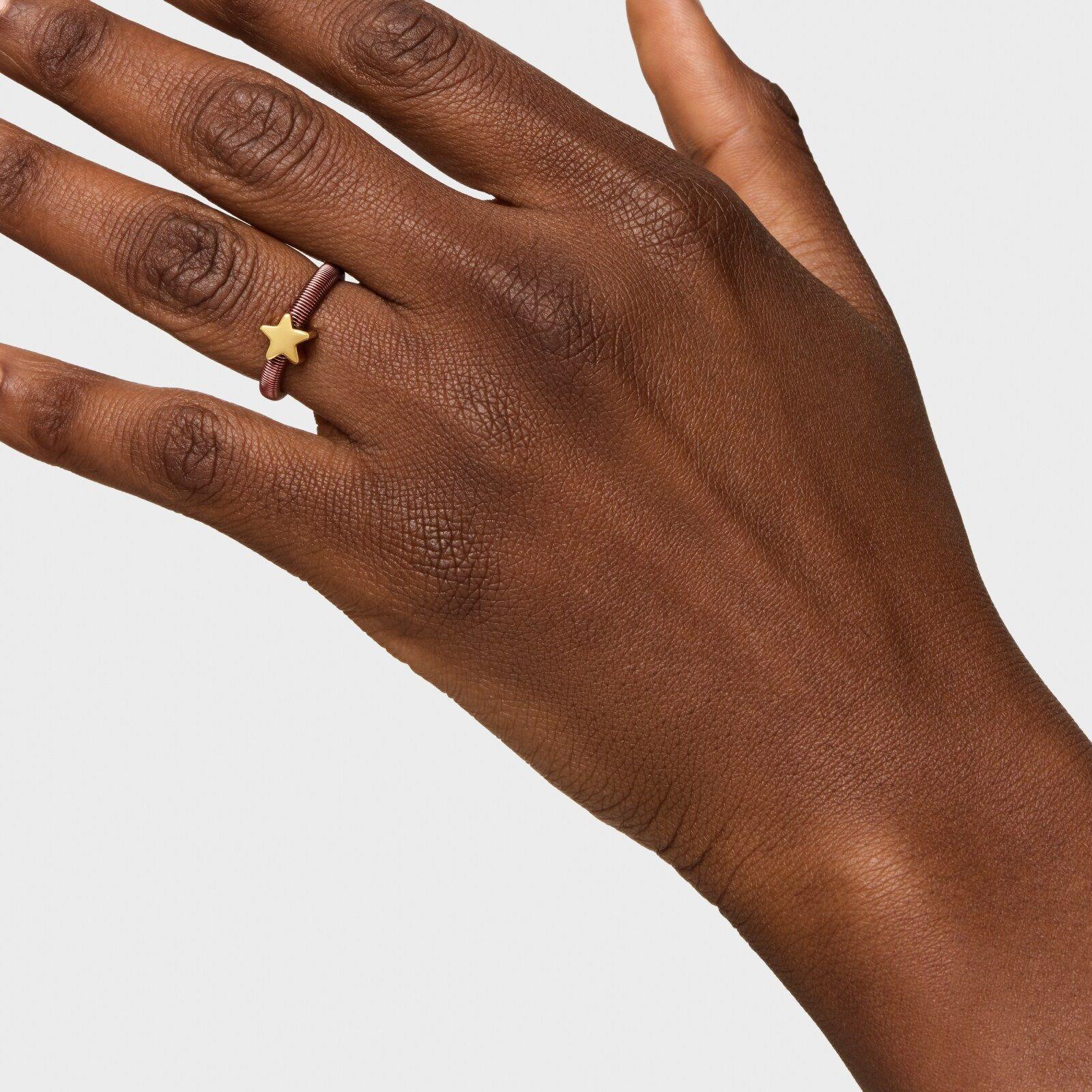 Anillo estrella con baño de oro 18 kt sobre de plata y acero marrón TOUS Mesh Tube-5