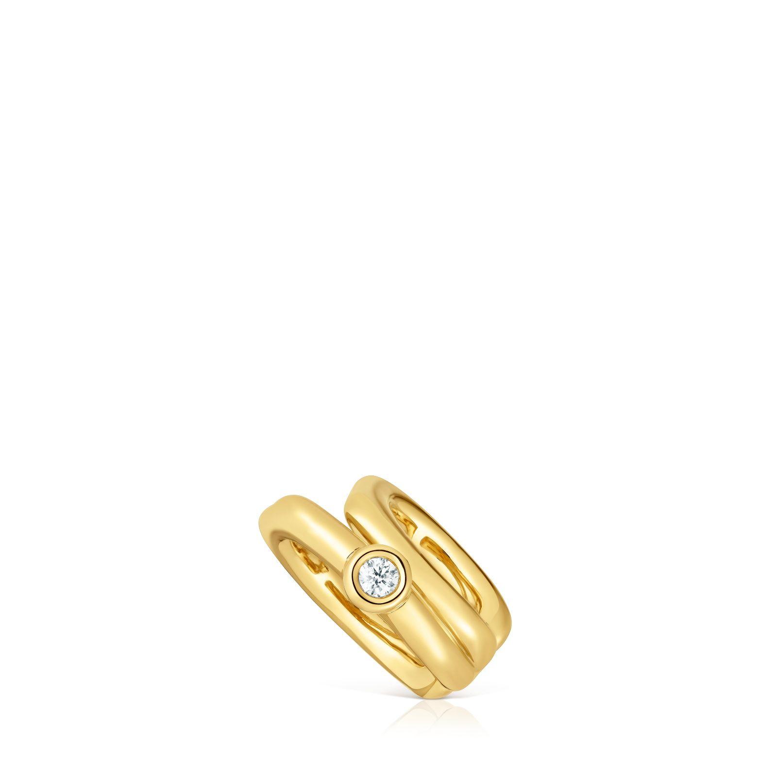 Earcuff 2 aros, oro 18 kt, plata y diamante LGD-0