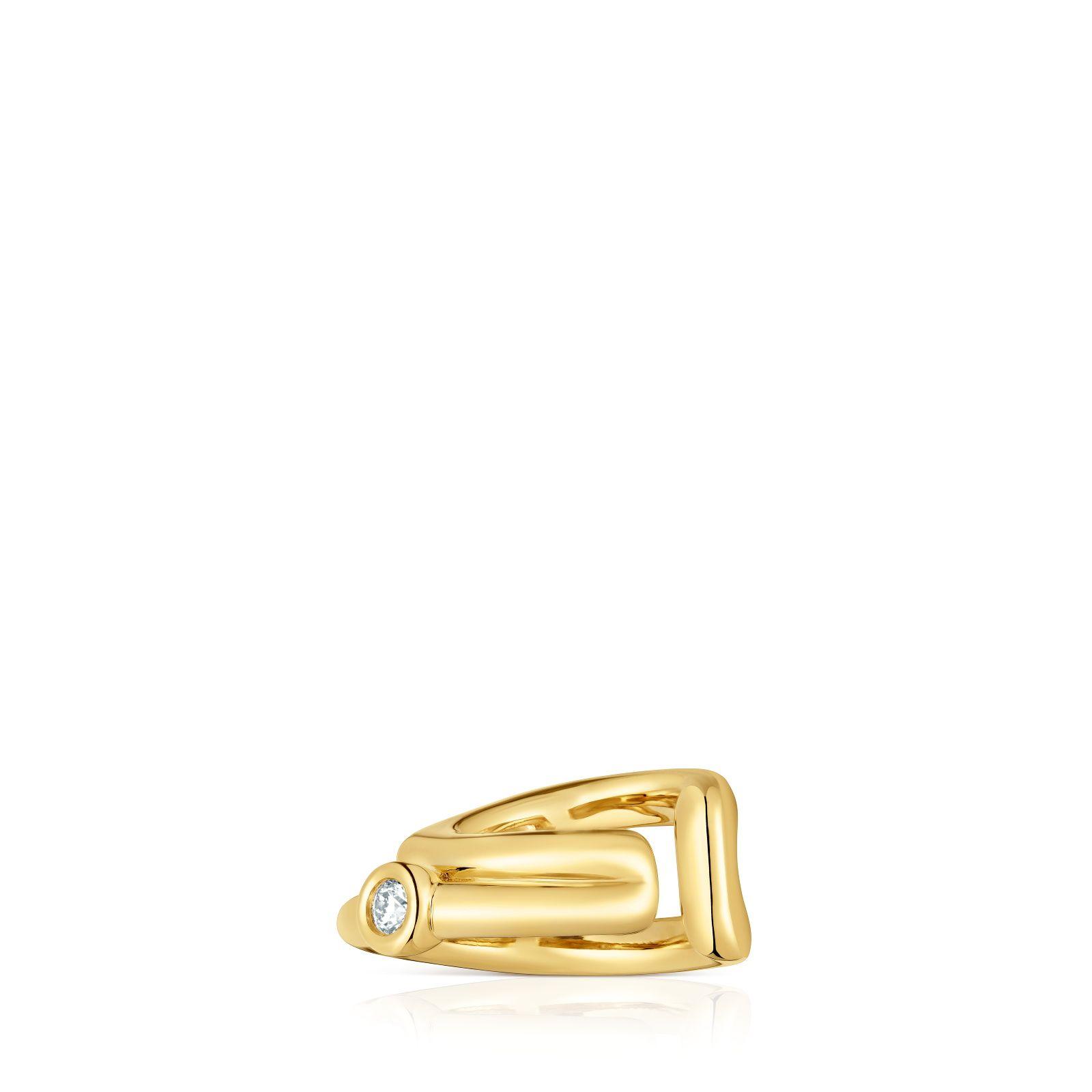 Earcuff 2 aros, oro 18 kt, plata y diamante LGD-1