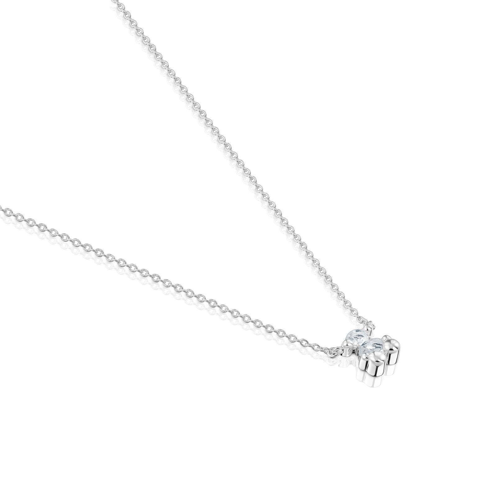 Collar corto motivo oso de plata y cuarzo cristal de roca Color Bear-2