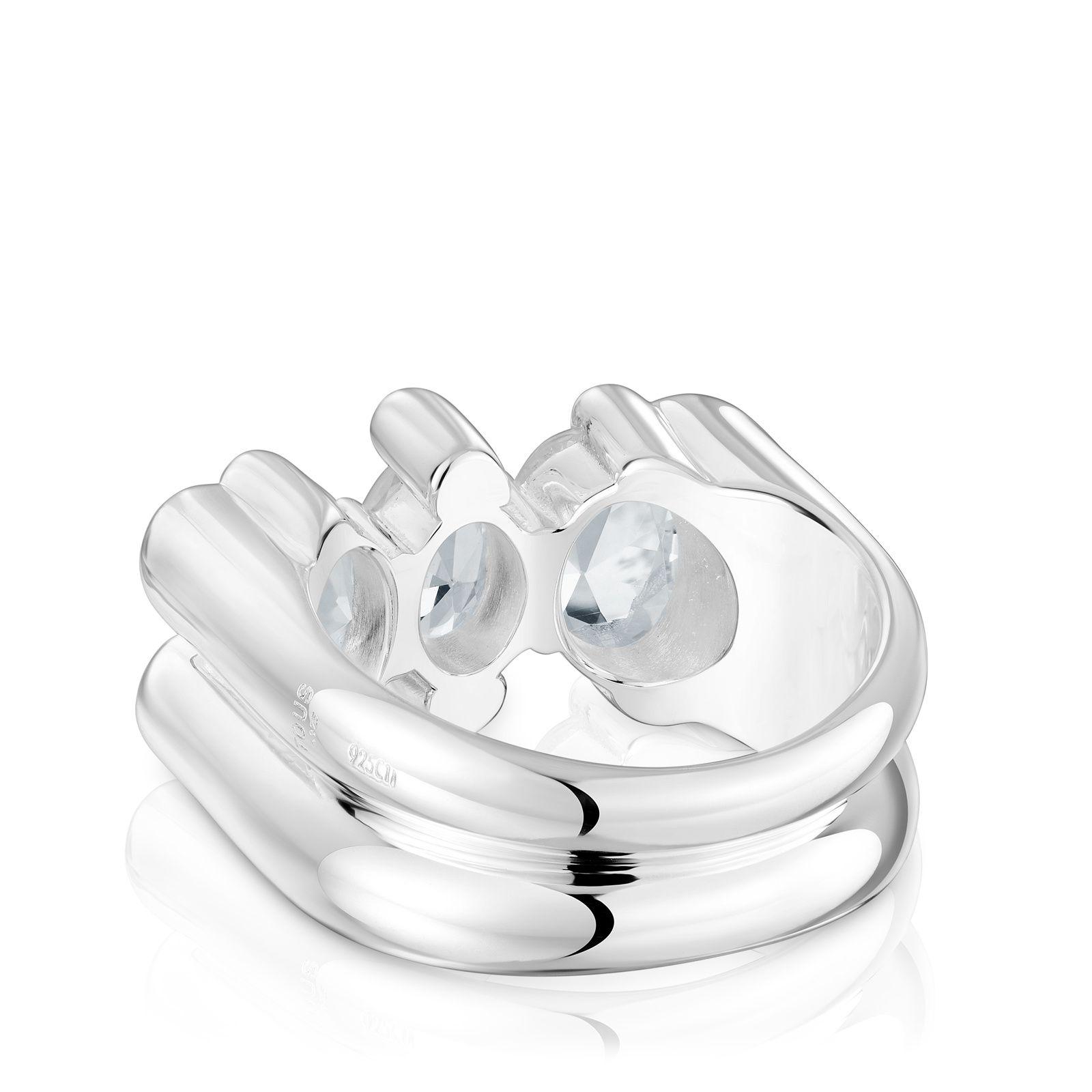 Anillo mediano oso de plata y cuarzo cristal Color Bear-2
