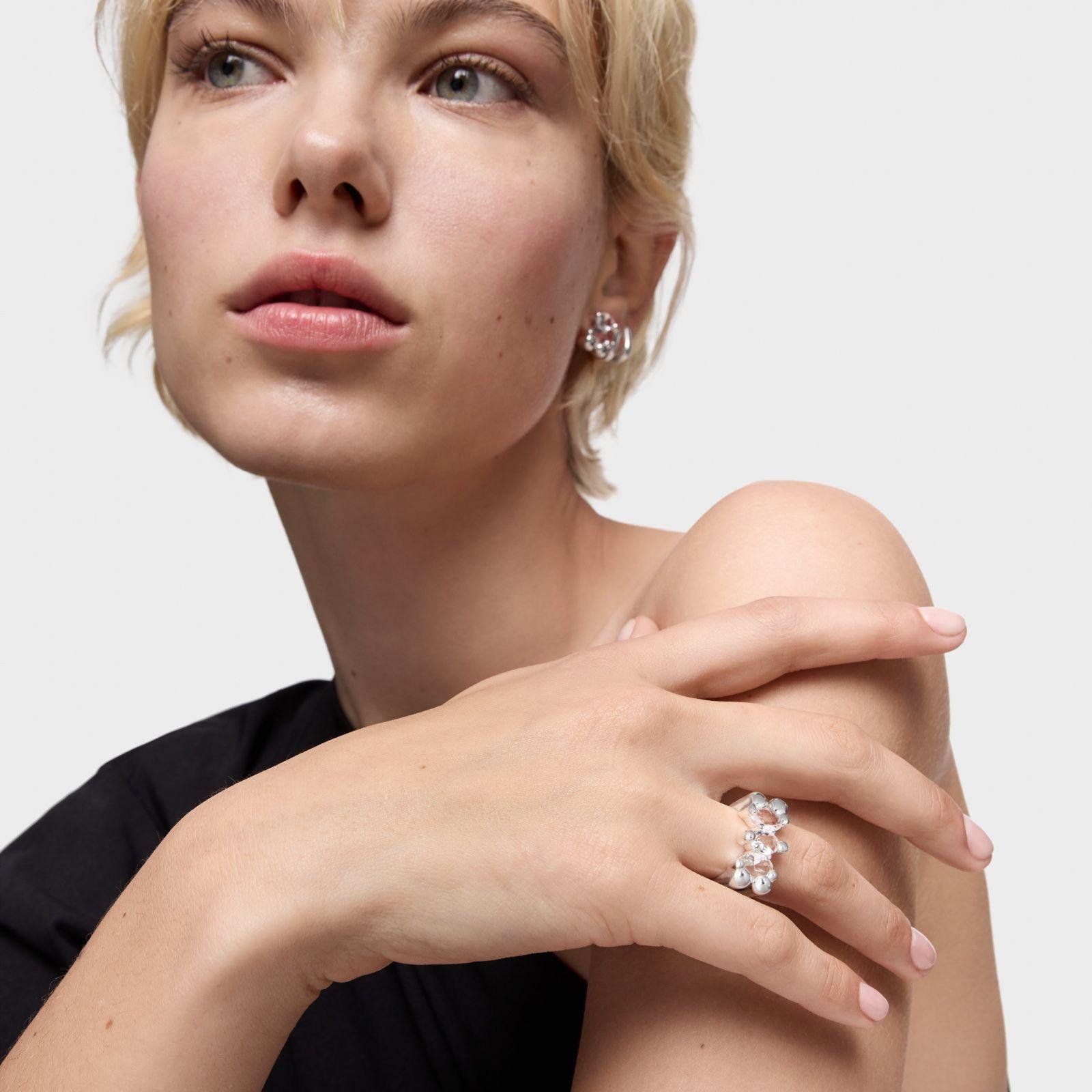 Anillo mediano oso de plata y cuarzo cristal Color Bear-3