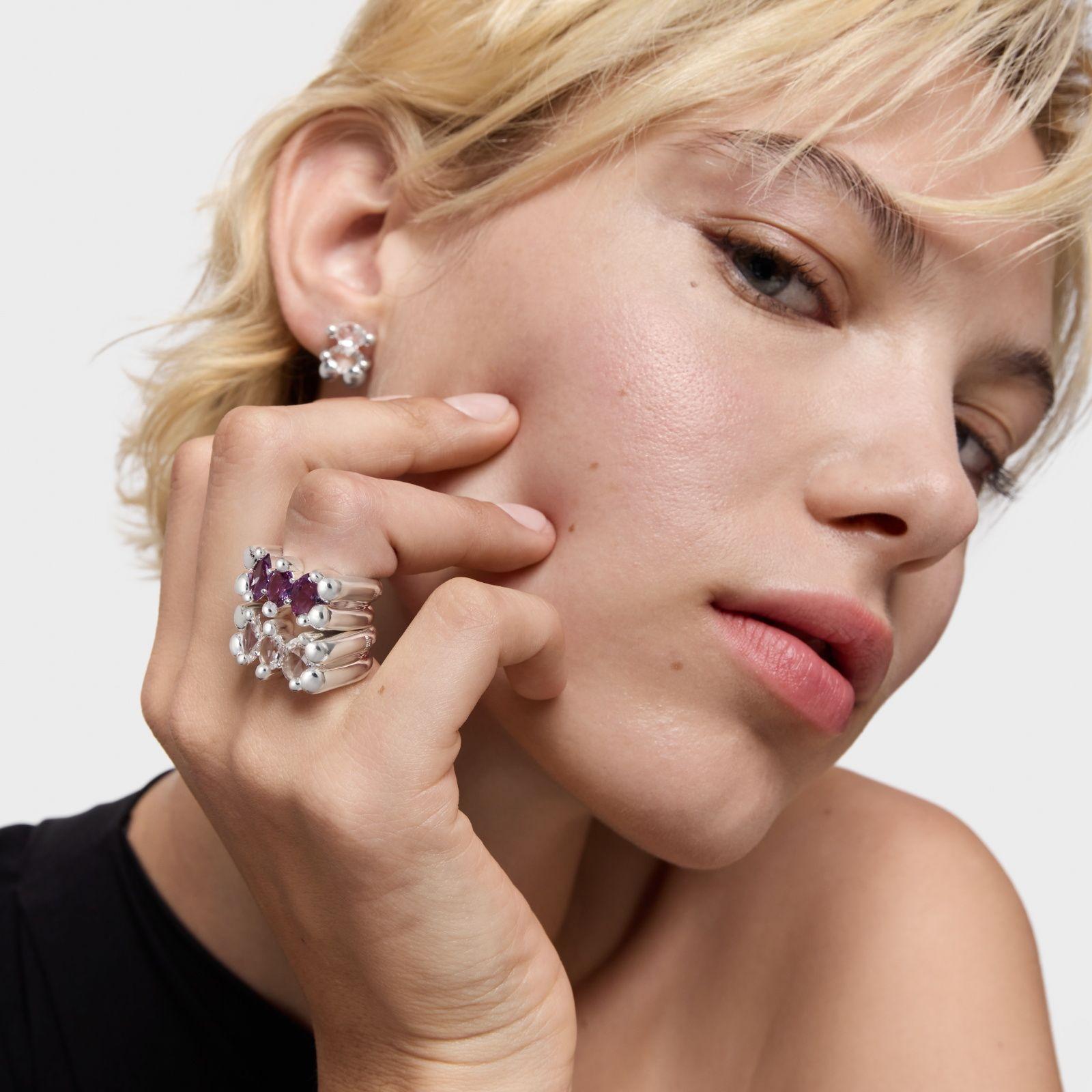 Anillo mediano oso de plata y cuarzo cristal Color Bear-4