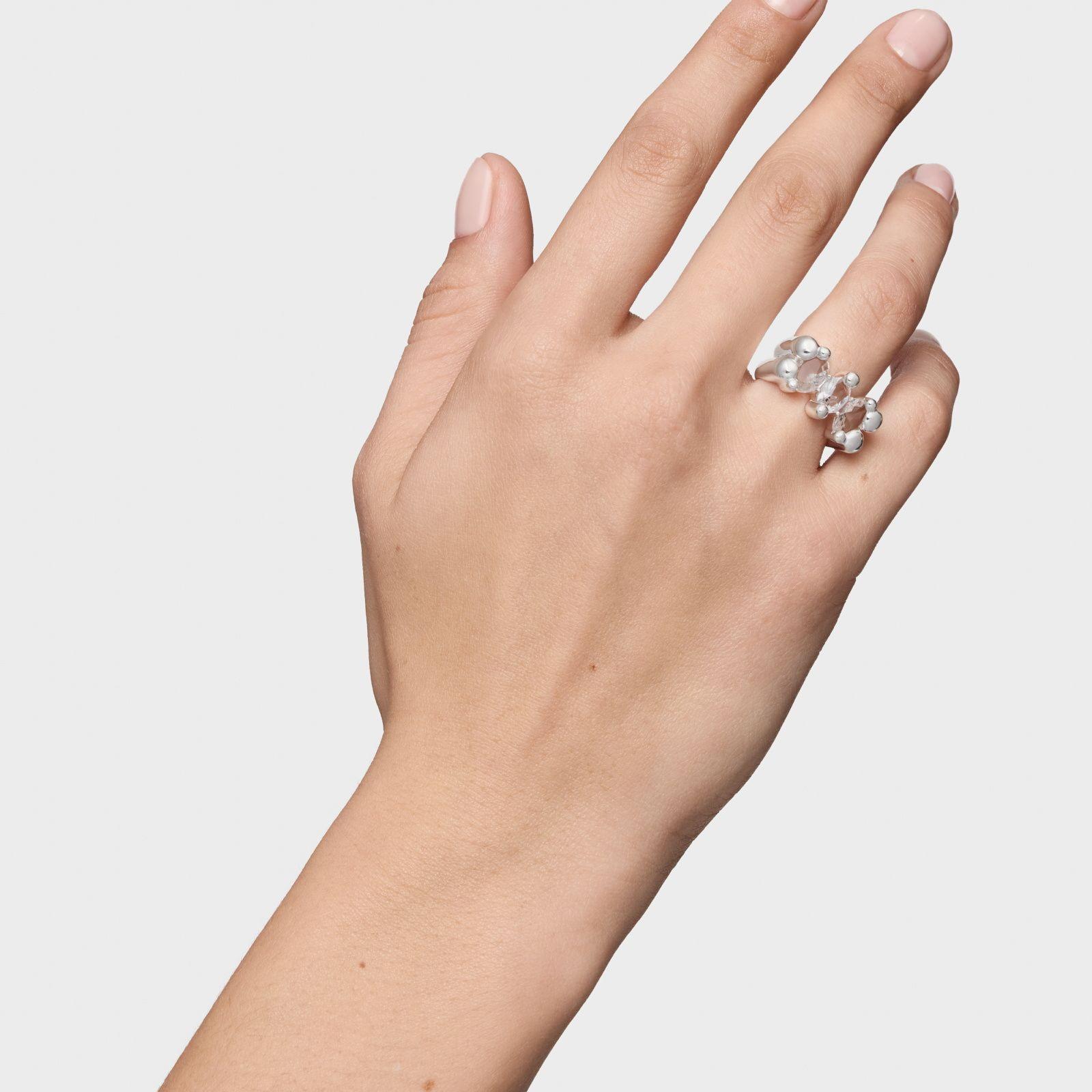 Anillo mediano oso de plata y cuarzo cristal Color Bear-5