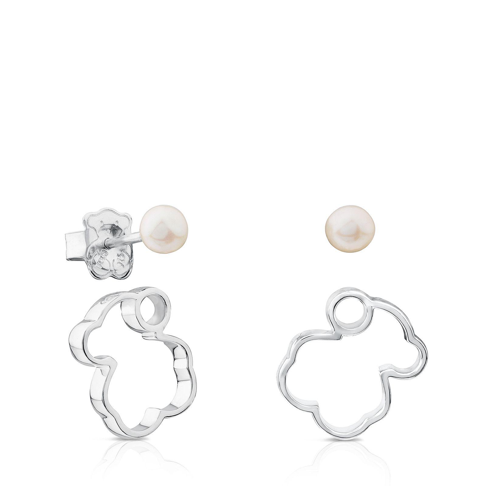 Aros Silueta de Plata con Perla Tous-3