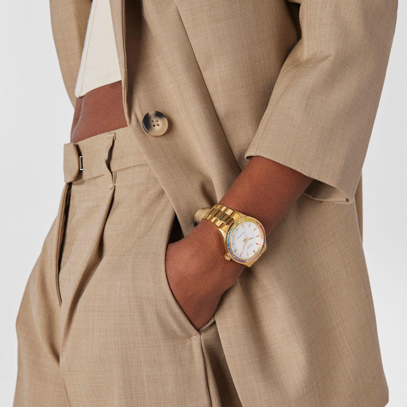 Reloj con brazalete de acero IP dorado T-Shine Tous-4