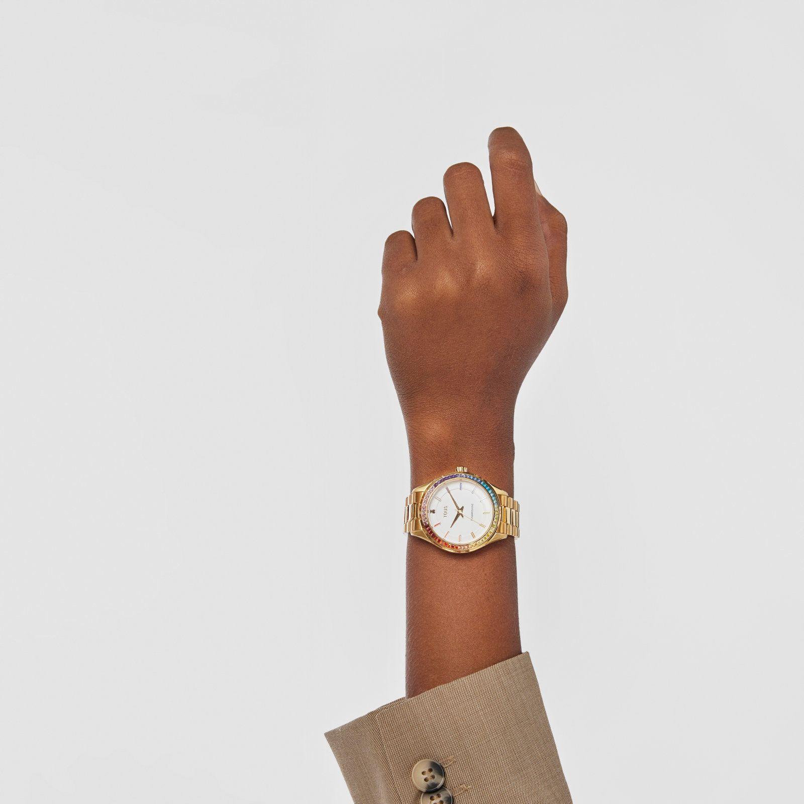 Reloj con brazalete de acero IP dorado T-Shine Tous-5