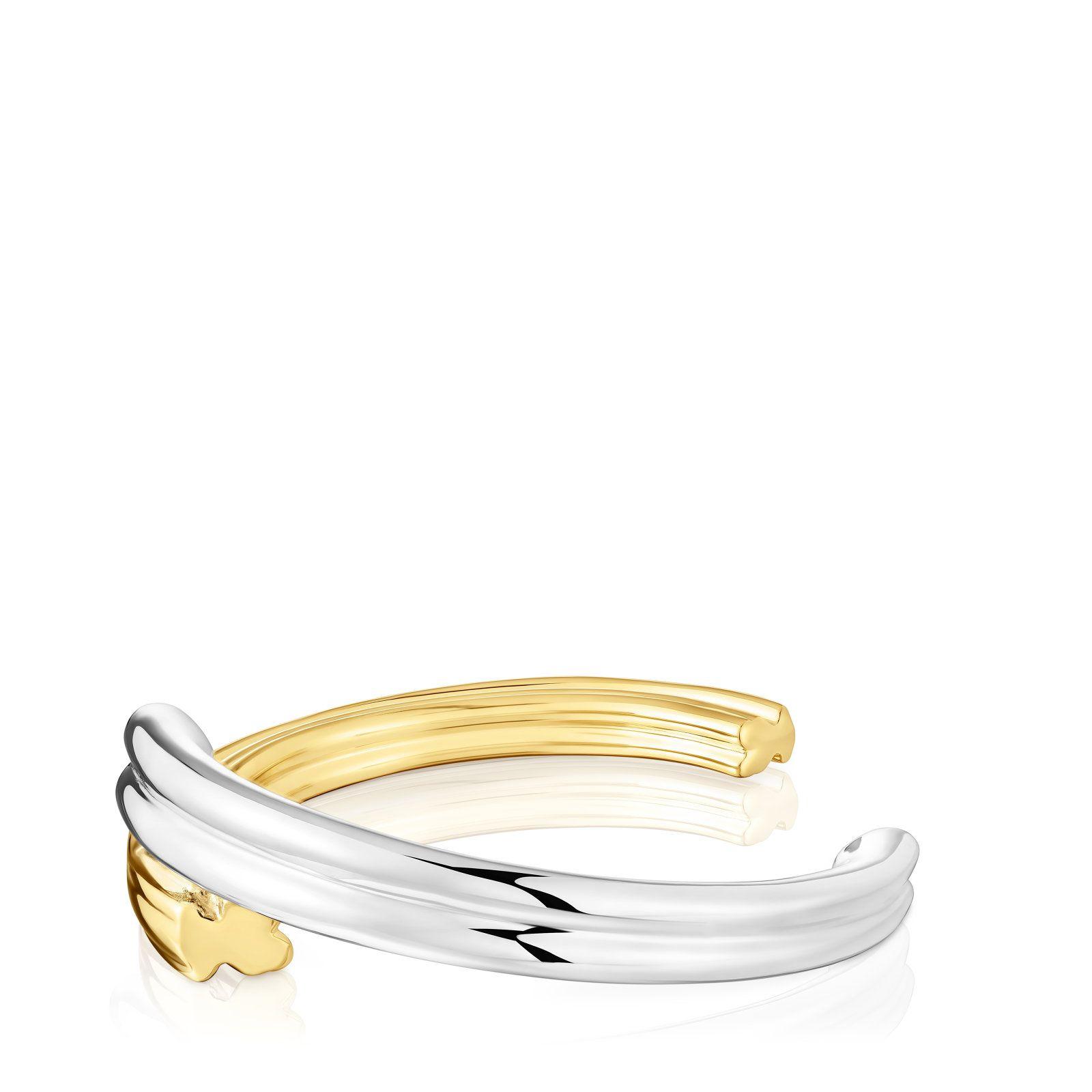 Pulsera esclava bicolor ancha con motivos oso y corazón-2