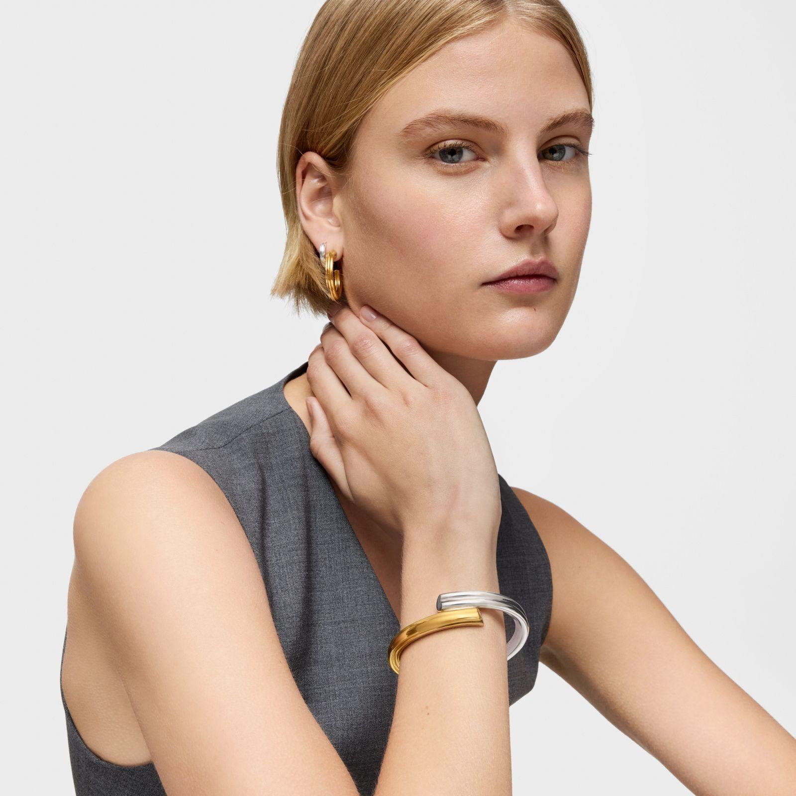 Pulsera esclava bicolor ancha con motivos oso y corazón-3