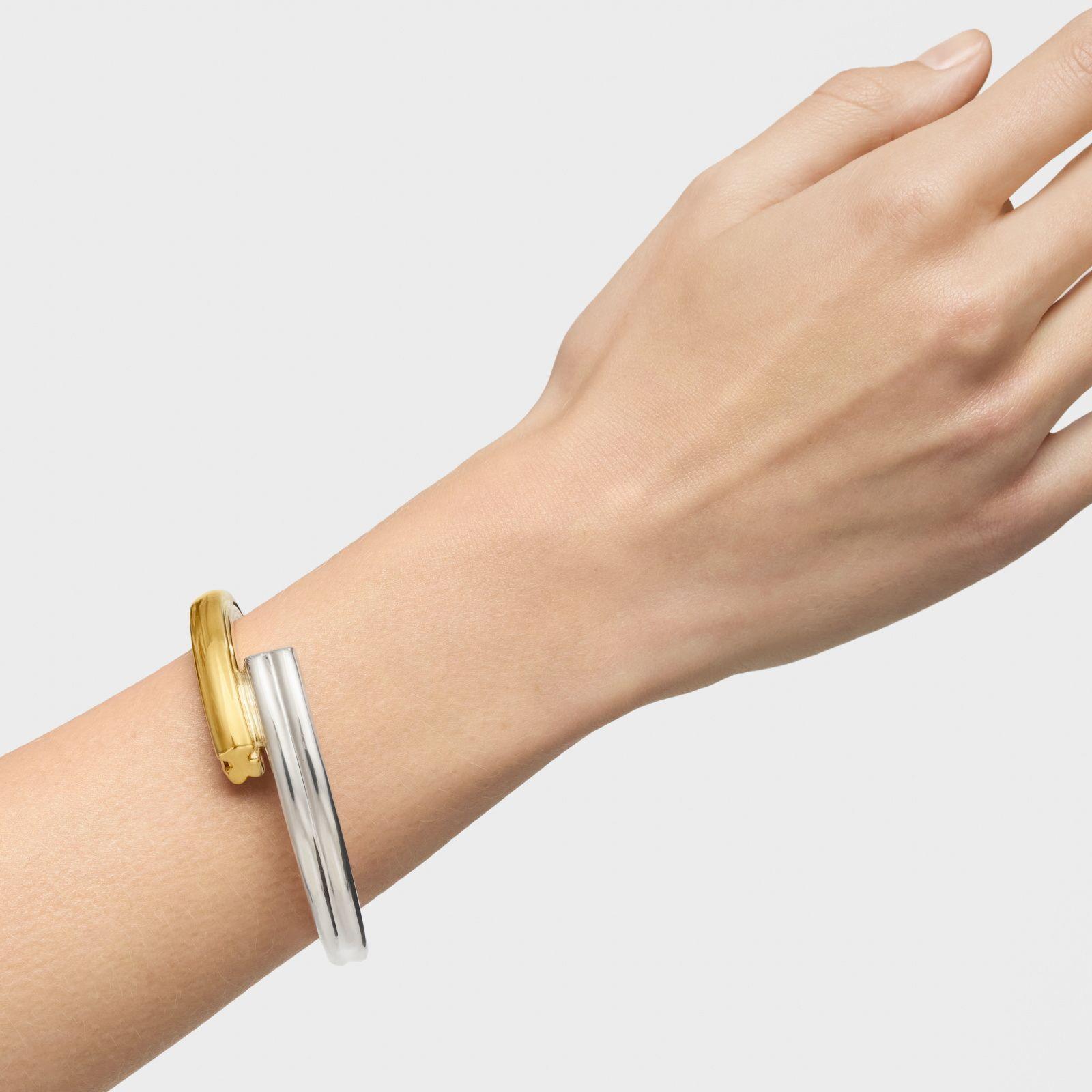 Pulsera esclava bicolor ancha con motivos oso y corazón-5