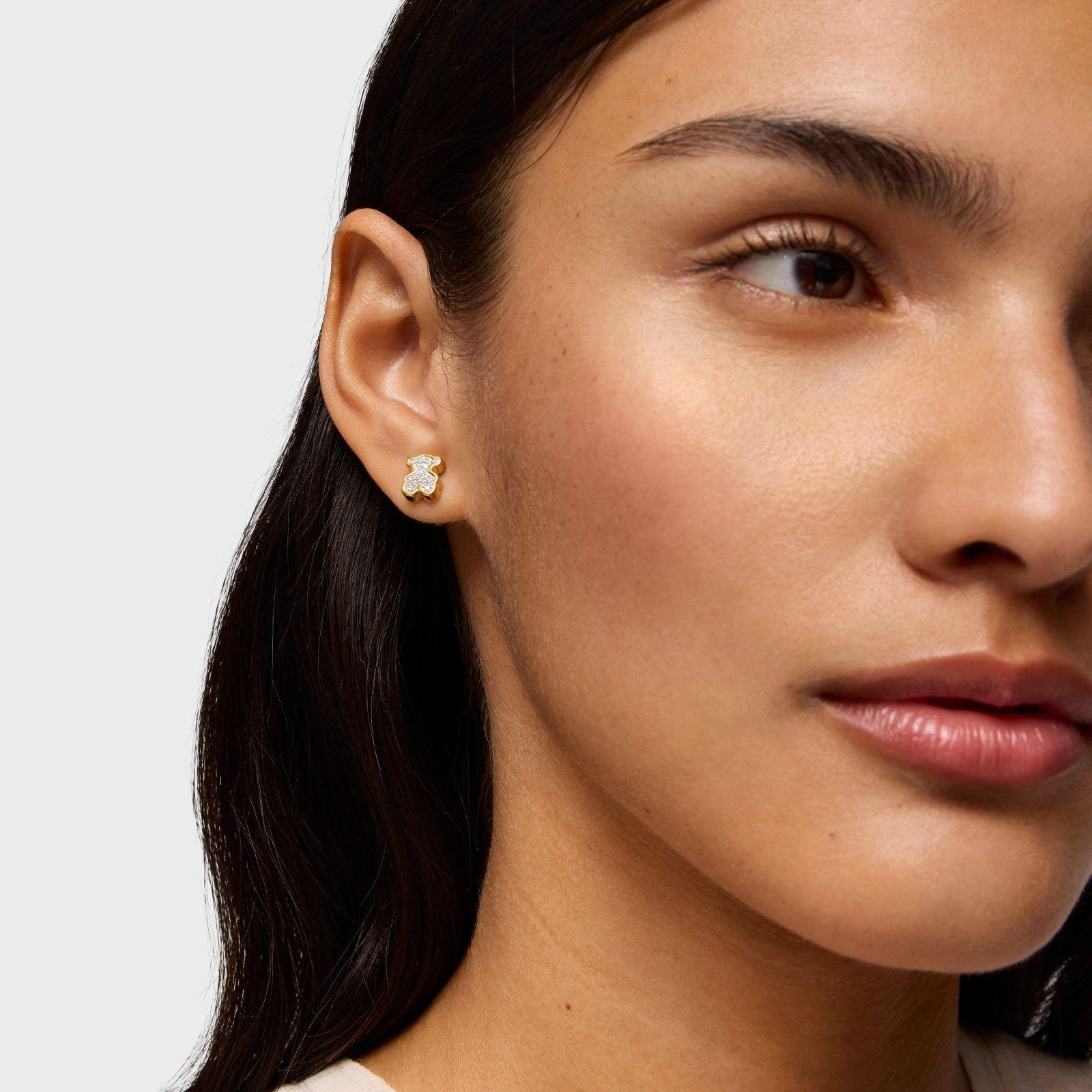 Pendientes oso con baño de oro 18 kt sobre plata y diamantes-3