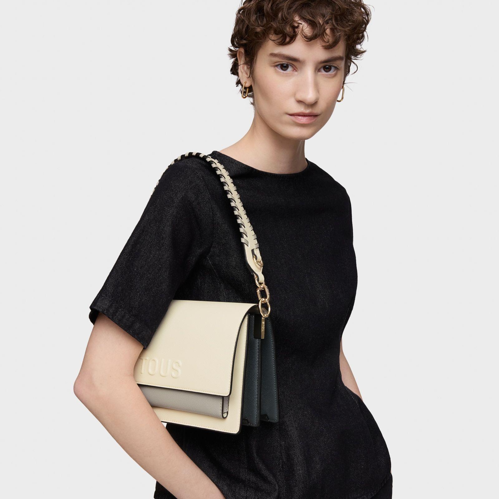 Bandolera mediana beige y gris Audree Saffiano-5