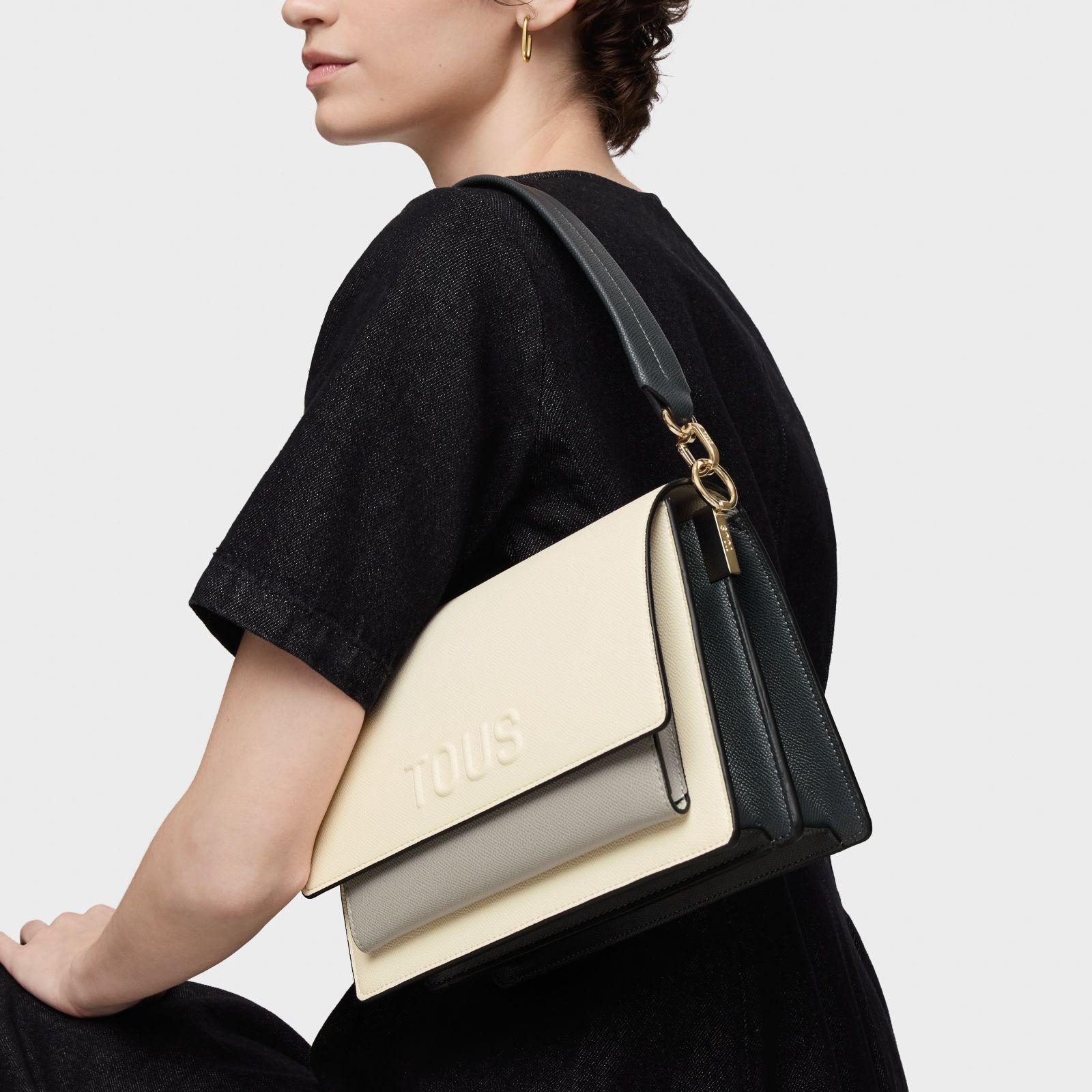 Bandolera mediana beige y gris Audree Saffiano-6