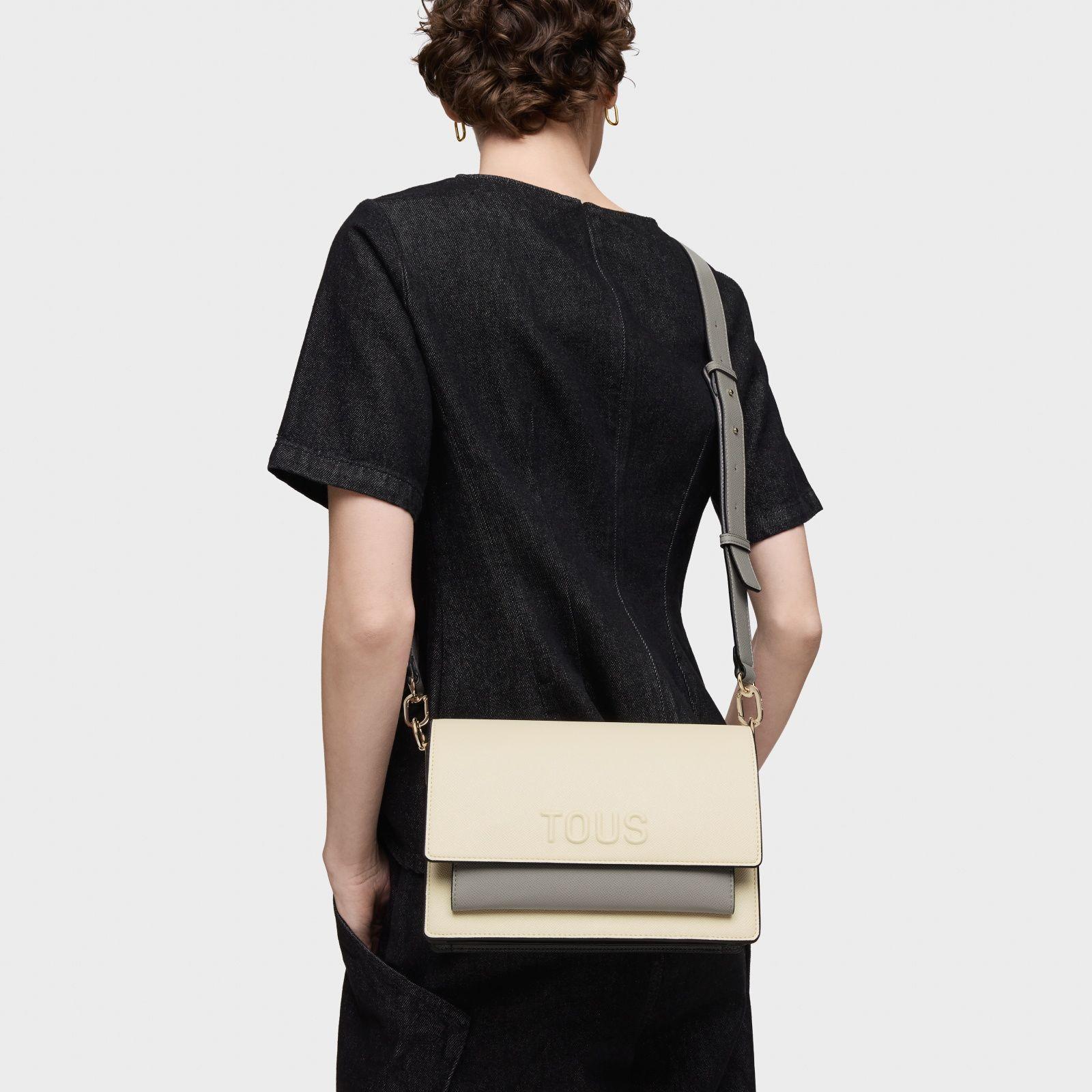 Bandolera mediana beige y gris Audree Saffiano-8