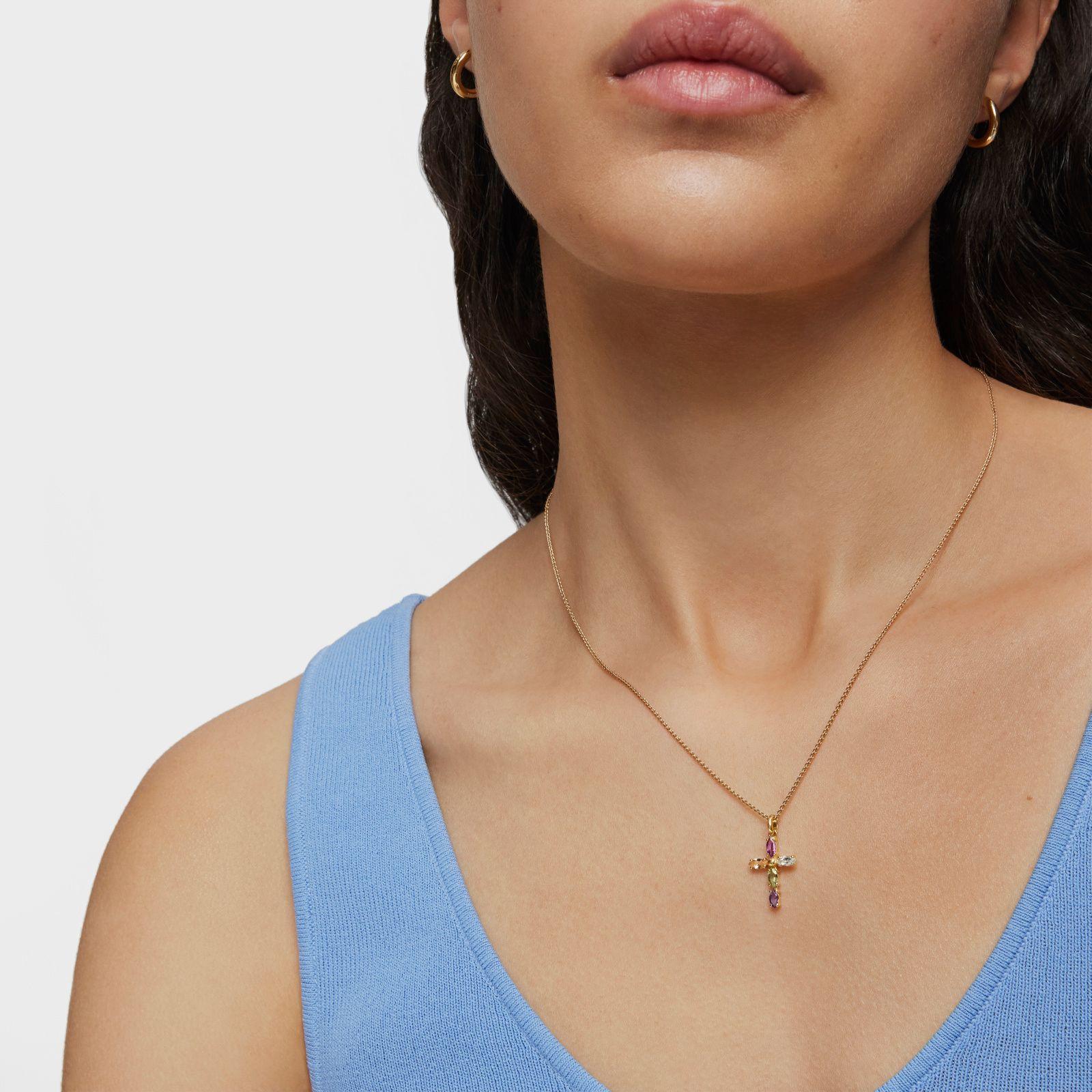 Colgante cruz de oro con gemas Basics-5