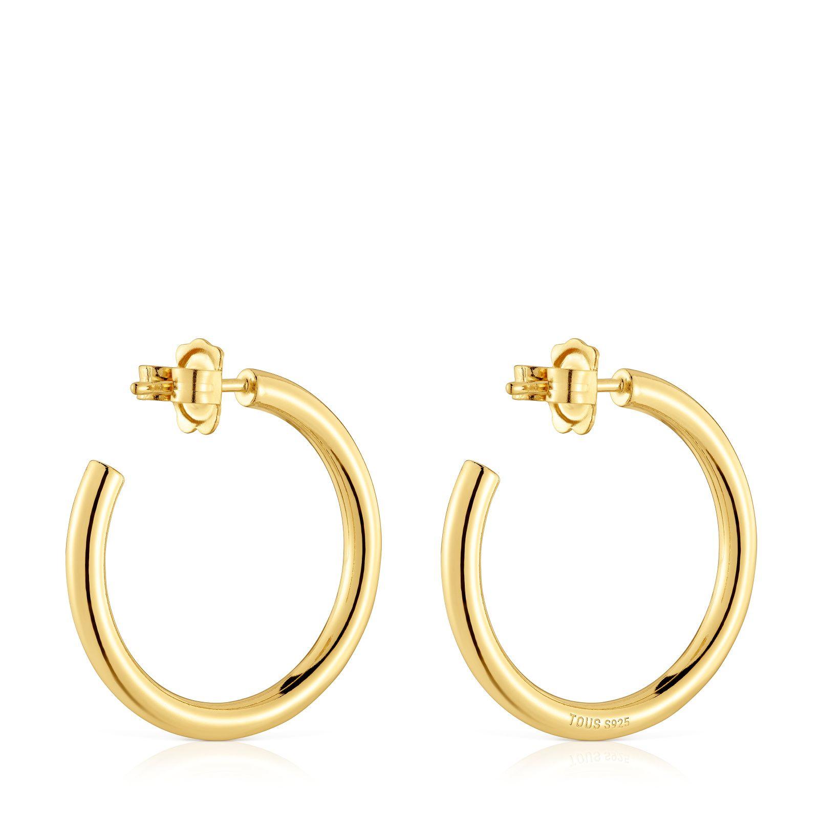 Pendientes de aro largos con baño de oro 18 kt sobre plata 28 mm Basicos-2